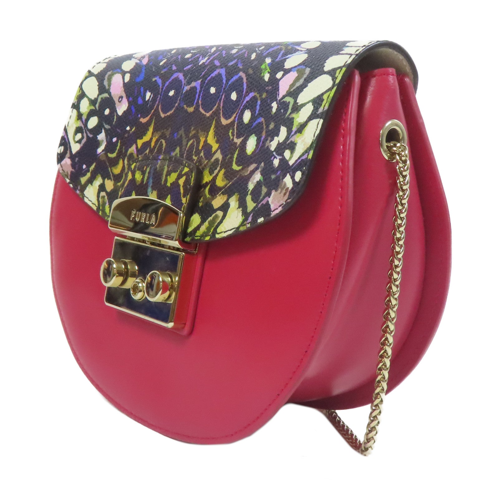 Furla 【激減優惠】牛皮皮革Shoulder Bag金扣鏈帶肩背袋紅色