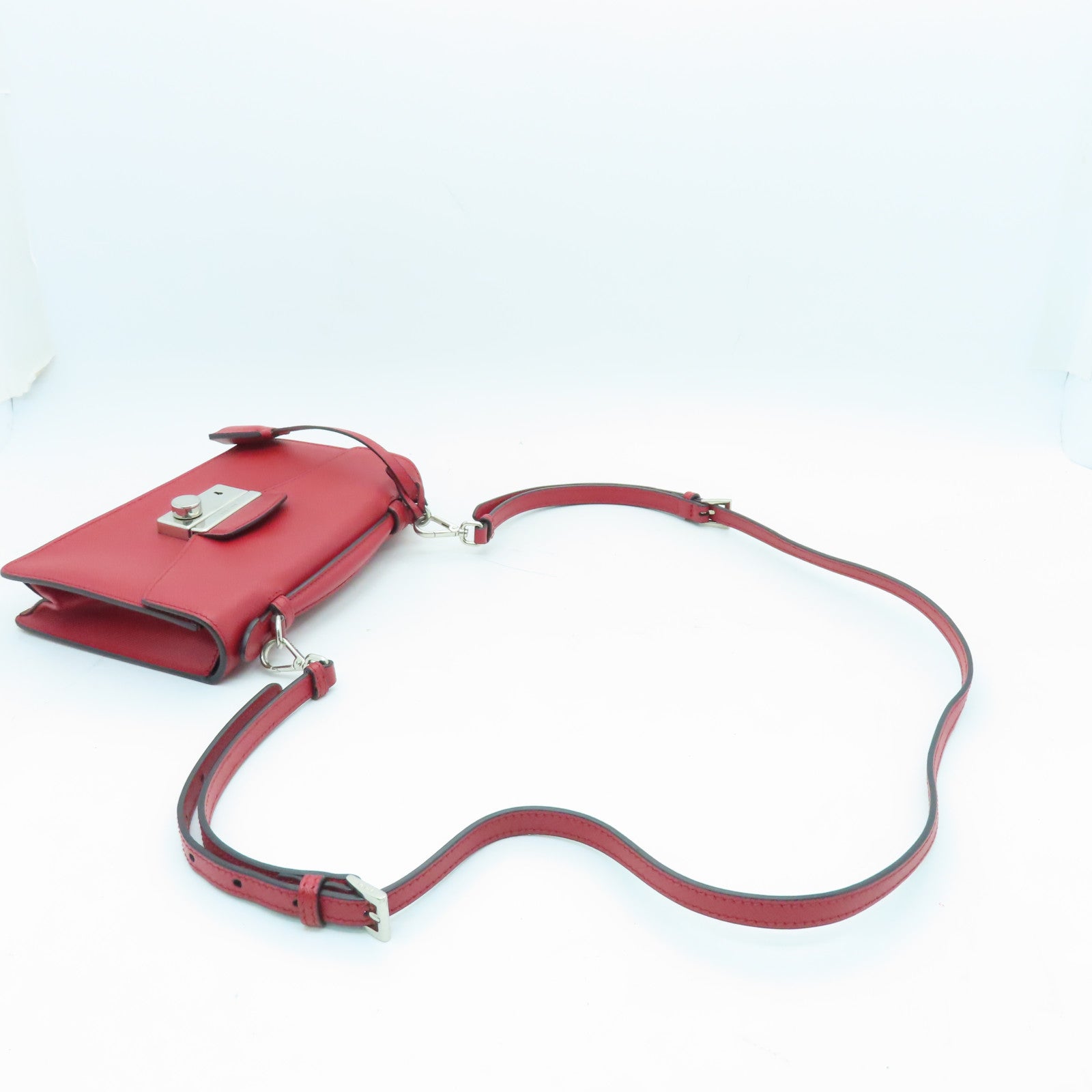 PRADA cowhide leather Shoulder Bag silver buckle handle shoulder bag red