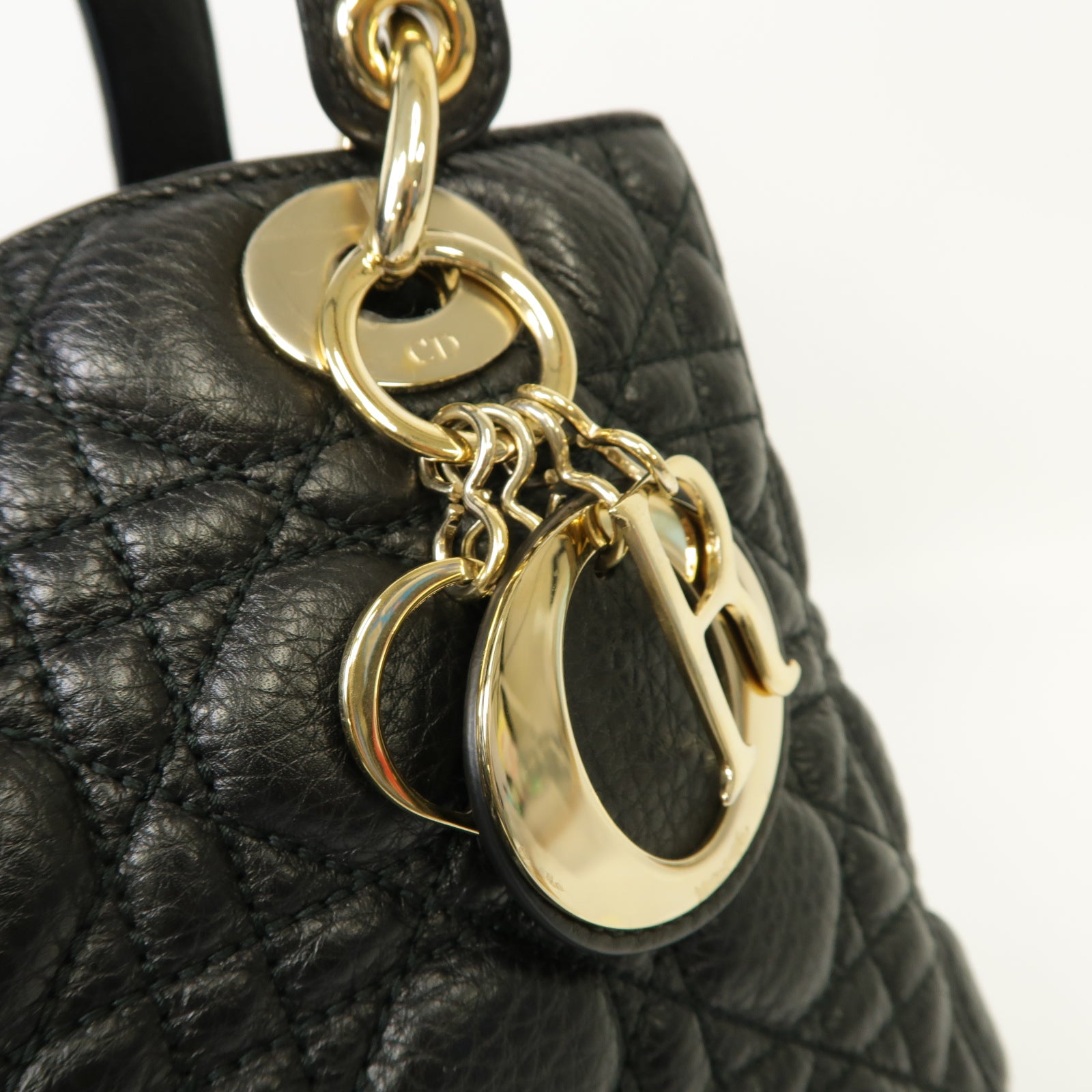 Dior 牛皮皮革Lady Dior金扣手挽肩背兩用袋黒色