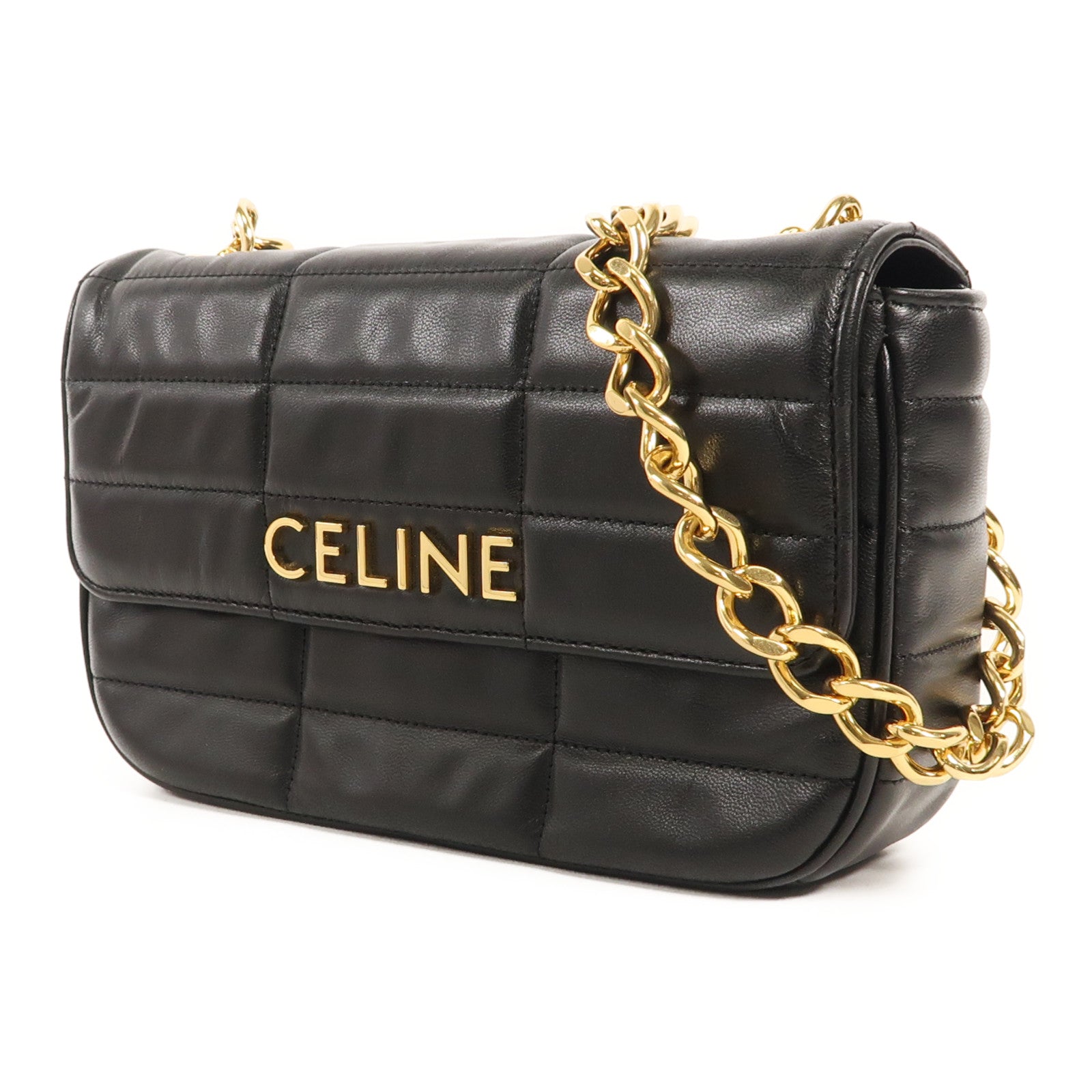 CELINE 牛皮皮革Matelasse Bag金扣鏈帶肩背袋