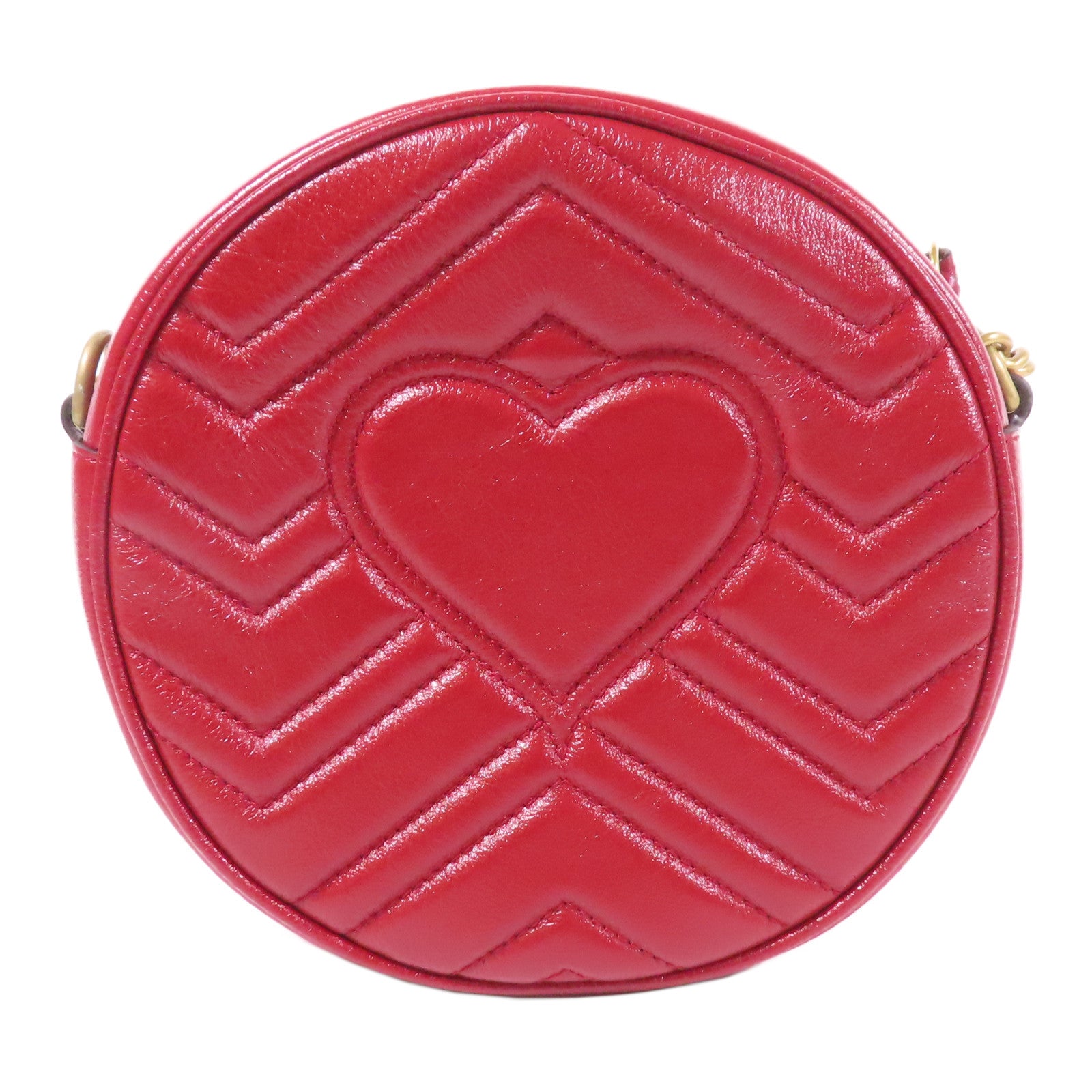 GUCCI GHW GG Marmont Chain Shoulder Bag 550154 Calfskin Leather Red