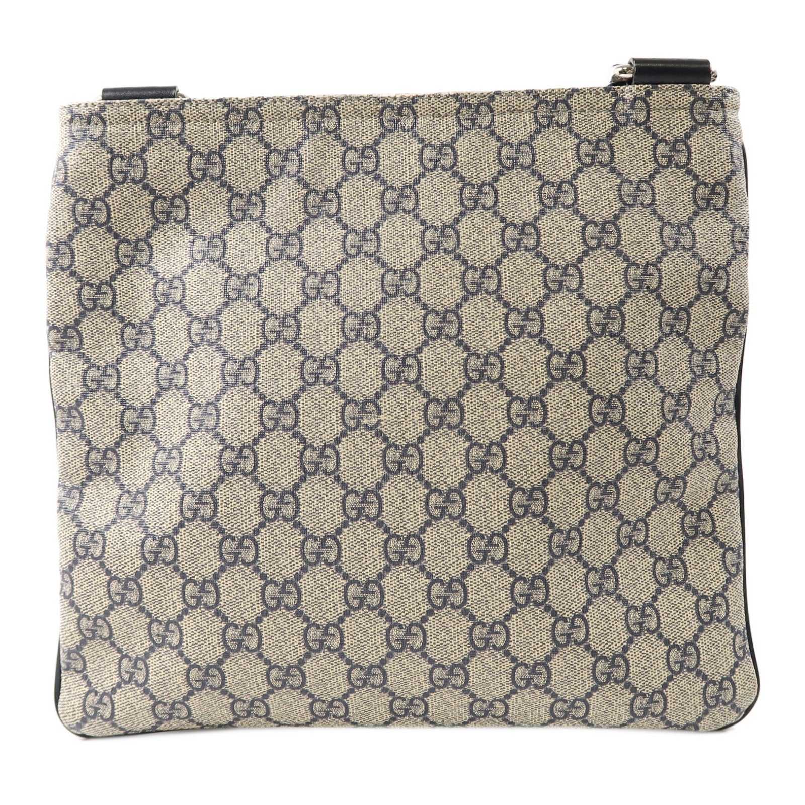 GUCCI 塗層帆布Shoulder Bag銀扣肩背袋米色/藍色