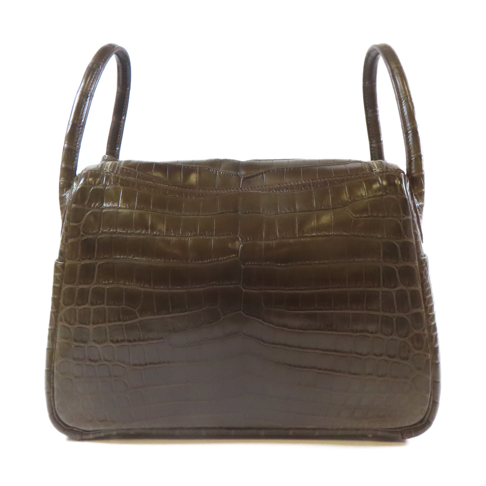 HERMES Croco Niloticus Mat Lindy 30 2 Way Shoulder Bag銀扣手挽肩背兩用袋Gris Elephant啡色