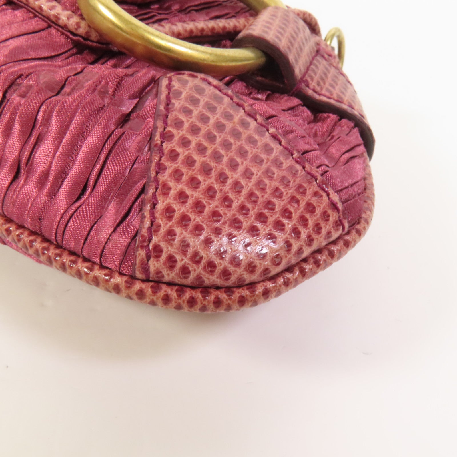 GUCCI 絲質/蜥蜴皮革Horsebit 1955金扣肩背袋