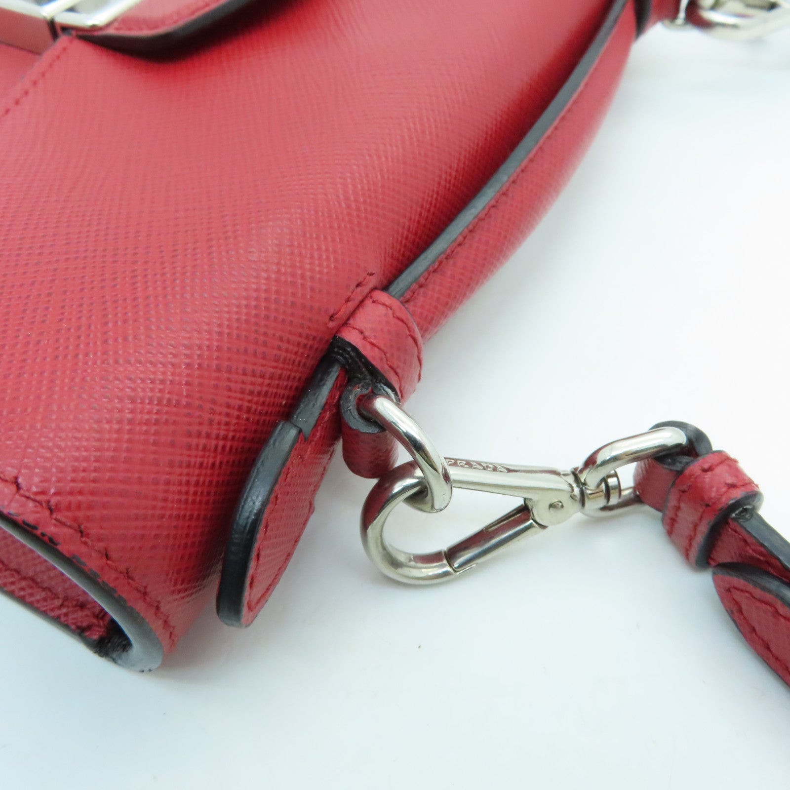 PRADA cowhide leather Shoulder Bag silver buckle handle shoulder bag red