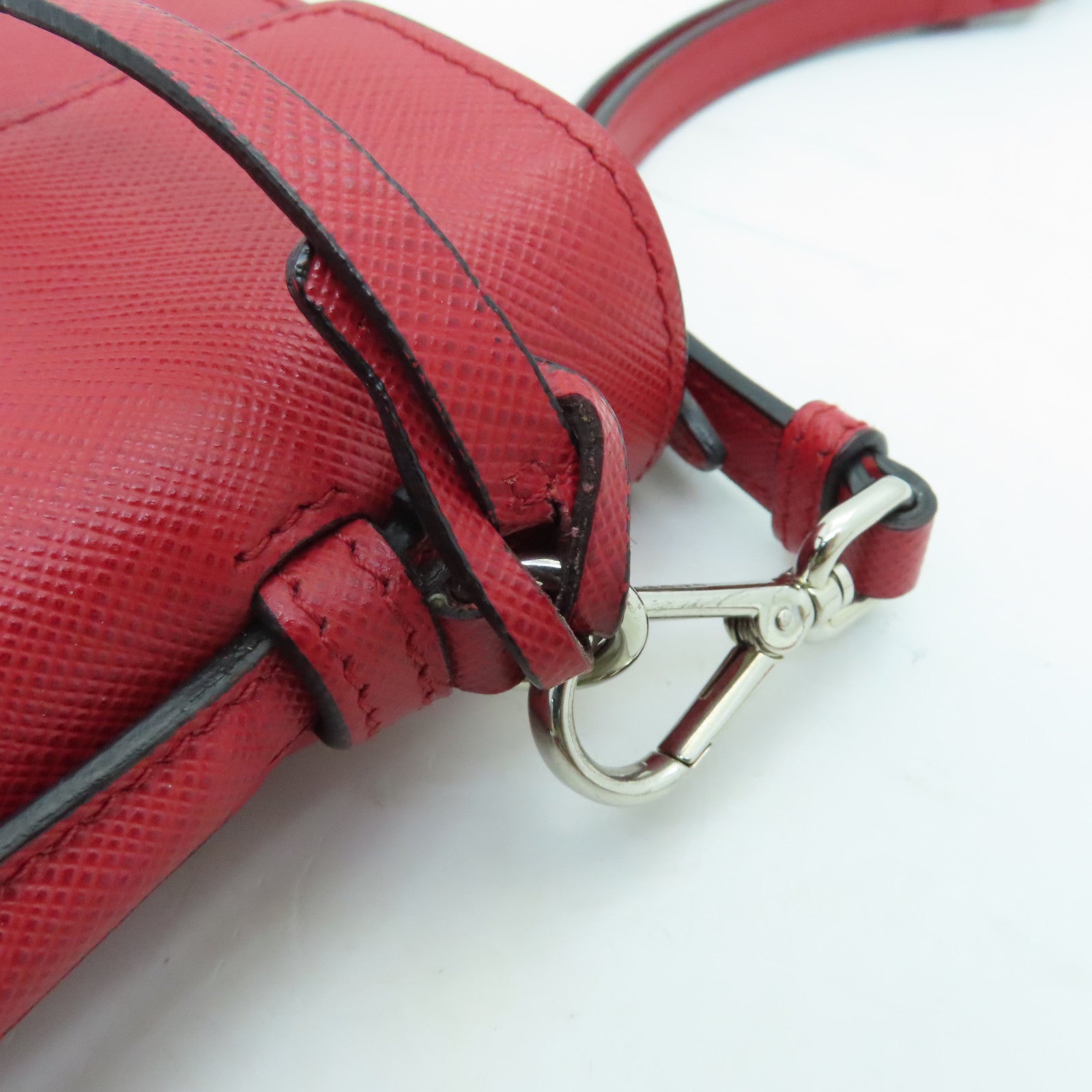 PRADA cowhide leather Shoulder Bag silver buckle handle shoulder bag red