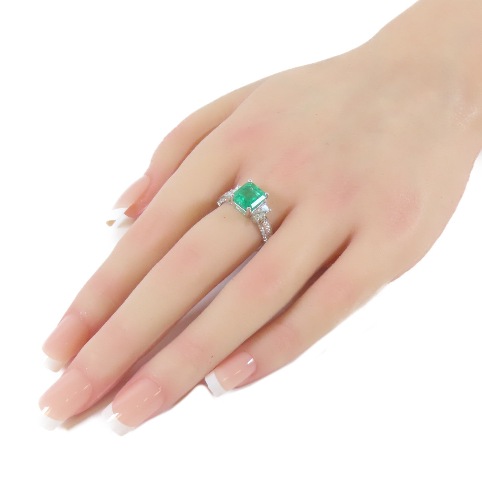 JEWELRY 【激減優惠】PT950白金Ring2.40ct綠寶石/0.80ct鑽石戒指US#6