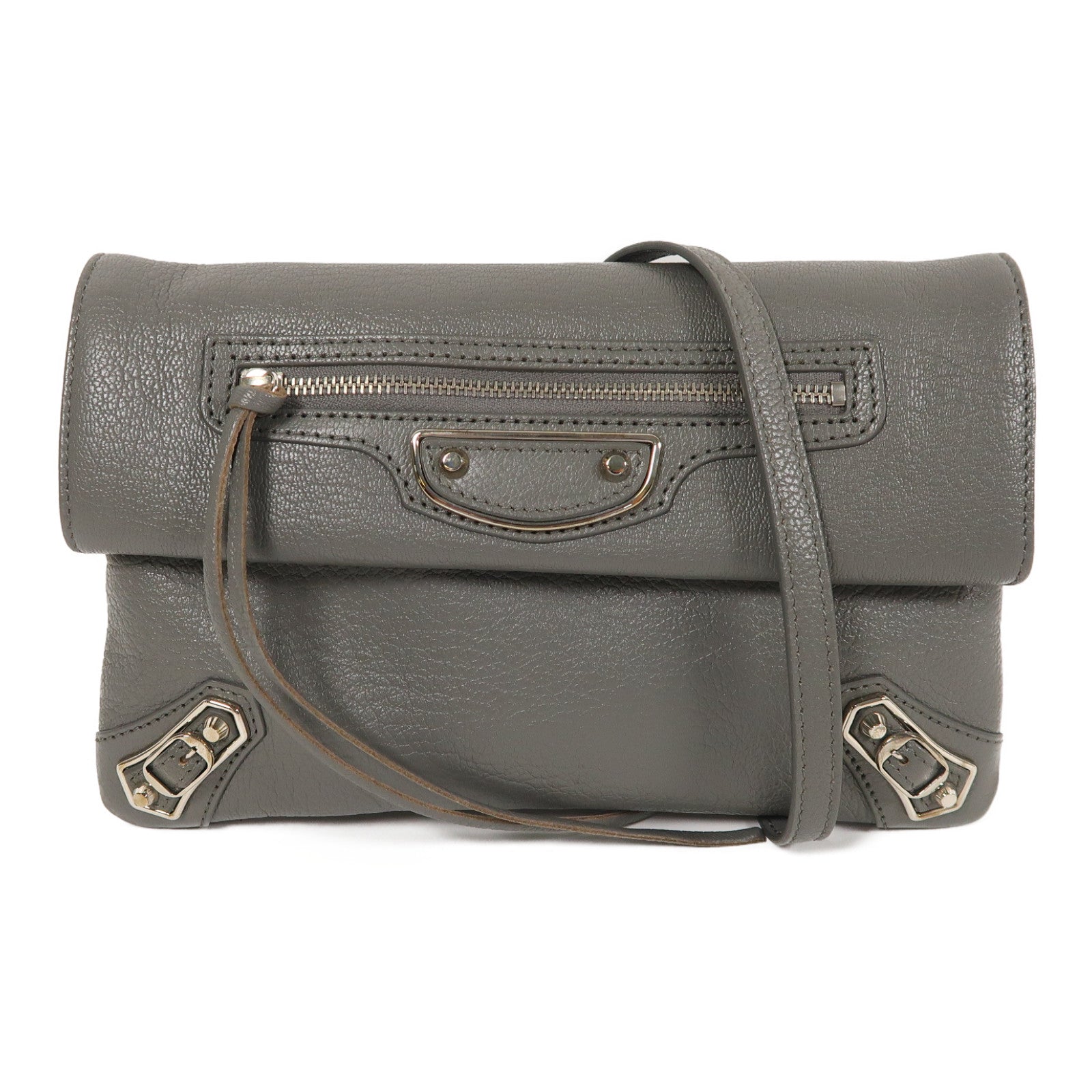 BALENCIAGA 牛皮皮革Shoulder Bag銀扣肩背袋灰色