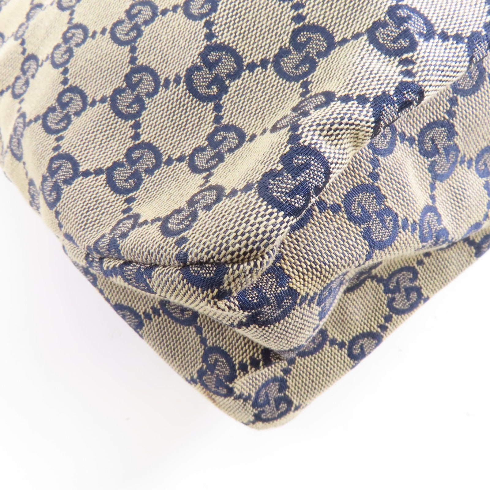 GUCCI 帆布/皮革Shoulder Bag銀扣肩背袋藍色/白色