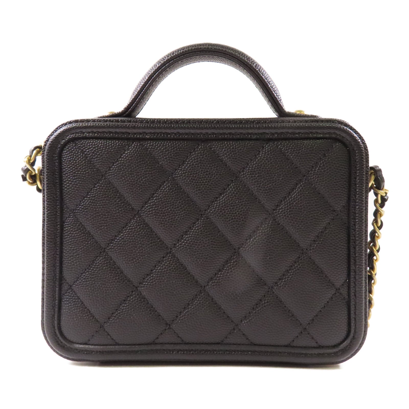 CHANEL 牛皮皮革Small Vanity Filigree金扣鏈帶手挽肩背兩用袋