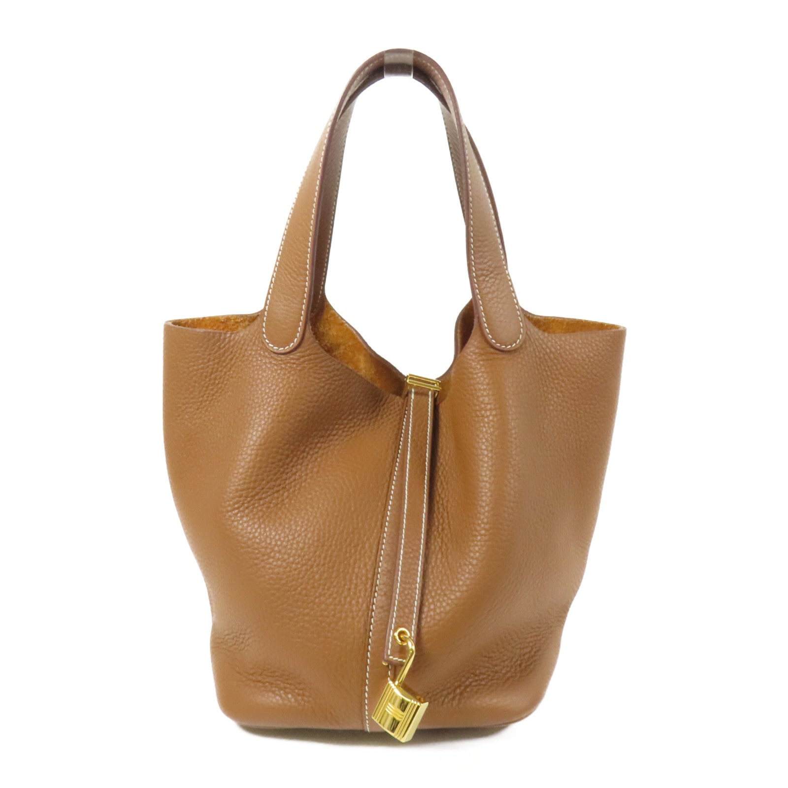 HERMES Clemence皮革Picotin MM金扣手挽袋Gold