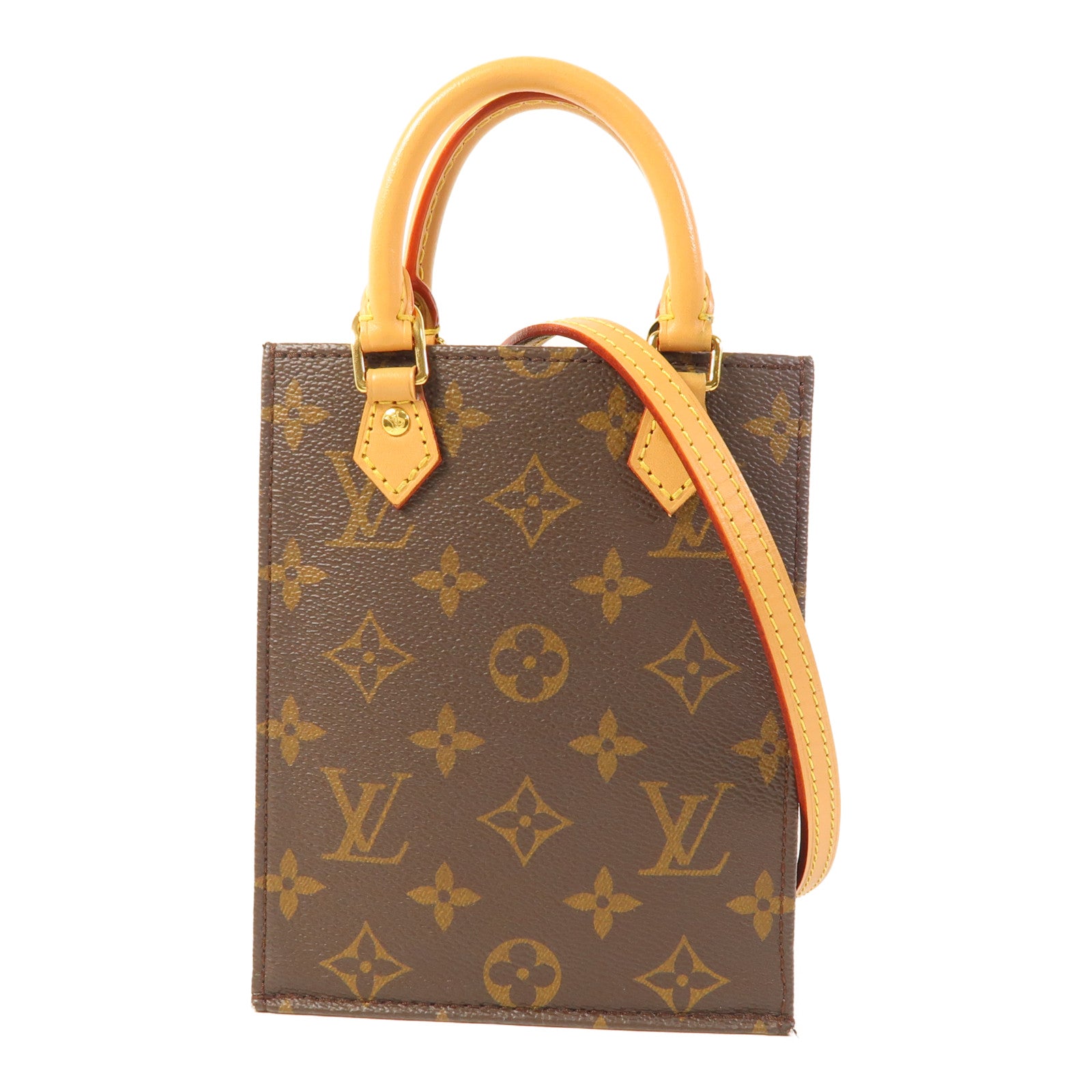 LOUIS VUITTON Monogram Petit Sac Plat金扣手挽肩背兩用袋Monogram Petit Sac Plat金扣手挽肩背兩用袋