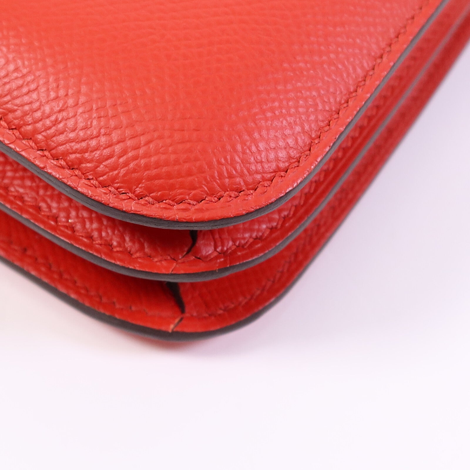 HERMES Epsom皮革Constance 24肩背袋銀扣Rouge De Coeur/Mauve