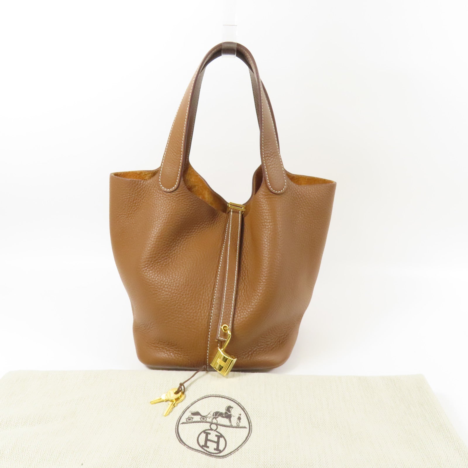 HERMES 【激減優惠】Clemence皮革Picotin MM金扣手挽袋Gold