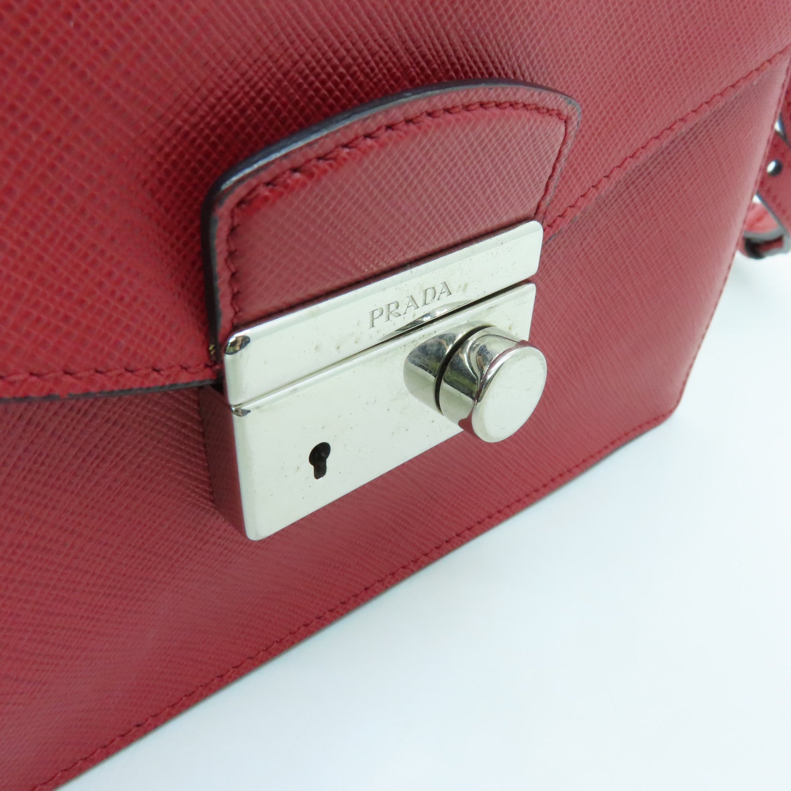 PRADA cowhide leather Shoulder Bag silver buckle handle shoulder bag red