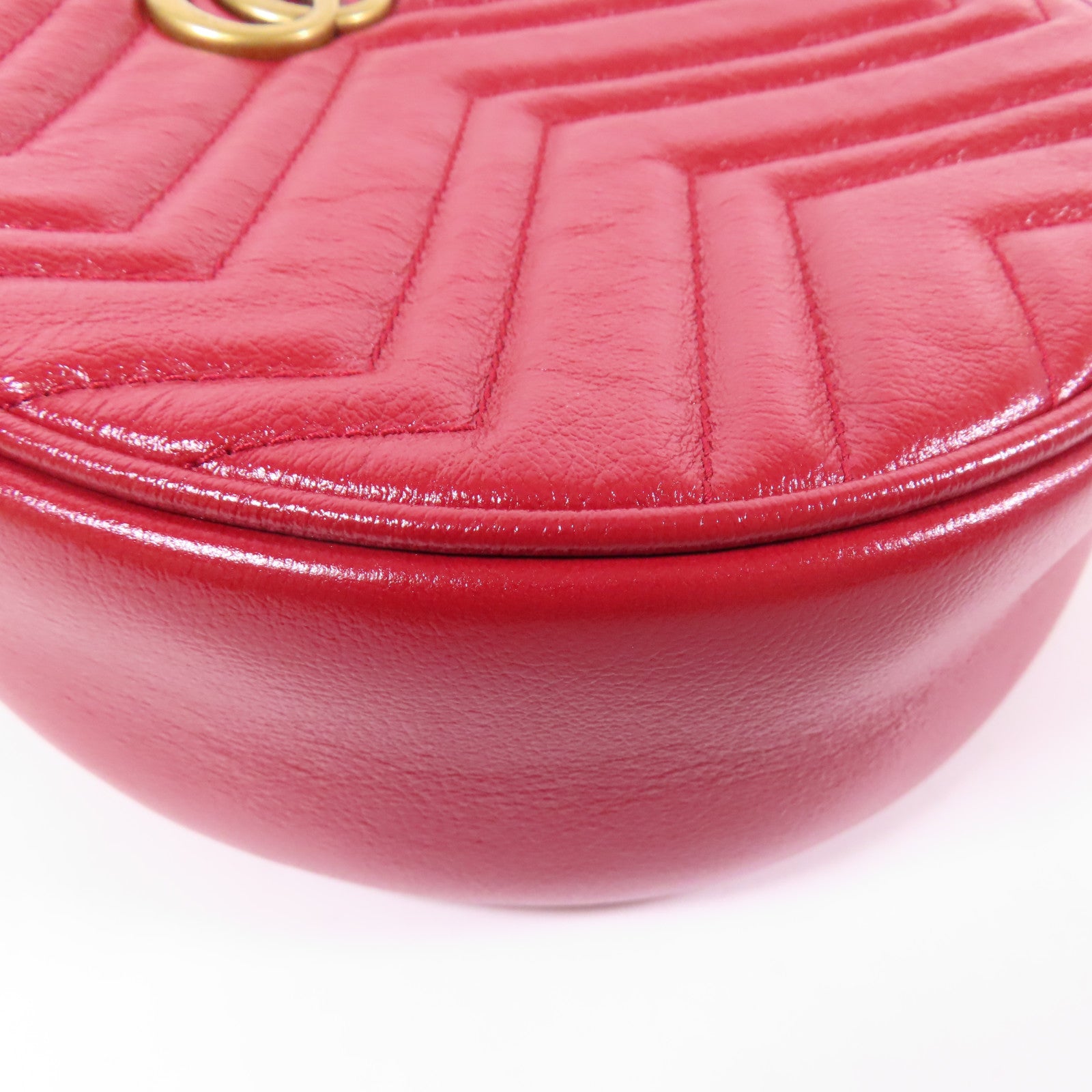 GUCCI GHW GG Marmont Chain Shoulder Bag 550154 Calfskin Leather Red