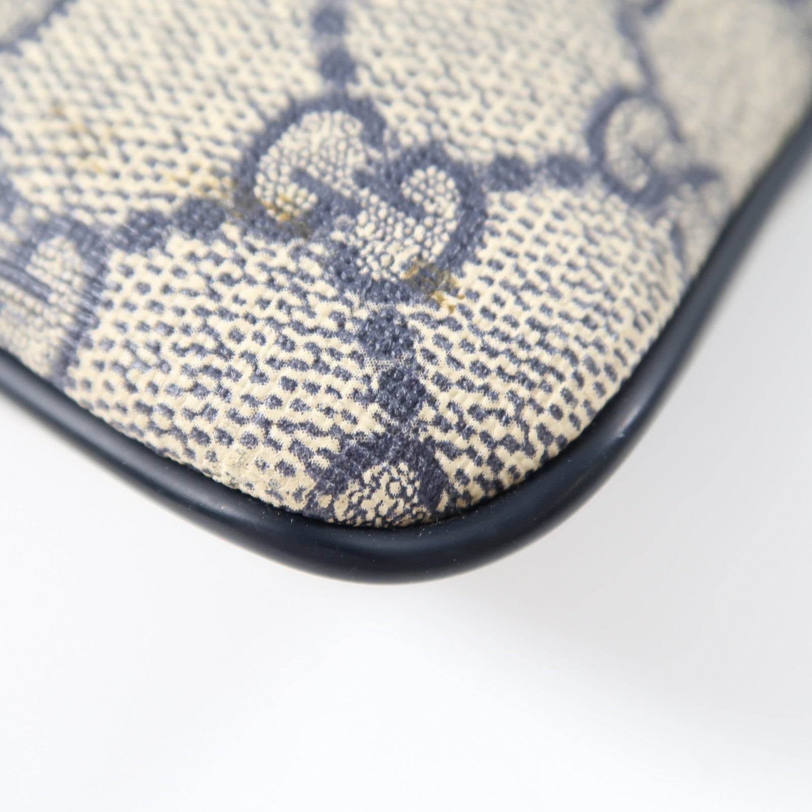 GUCCI 塗層帆布Shoulder Bag銀扣肩背袋米色/藍色
