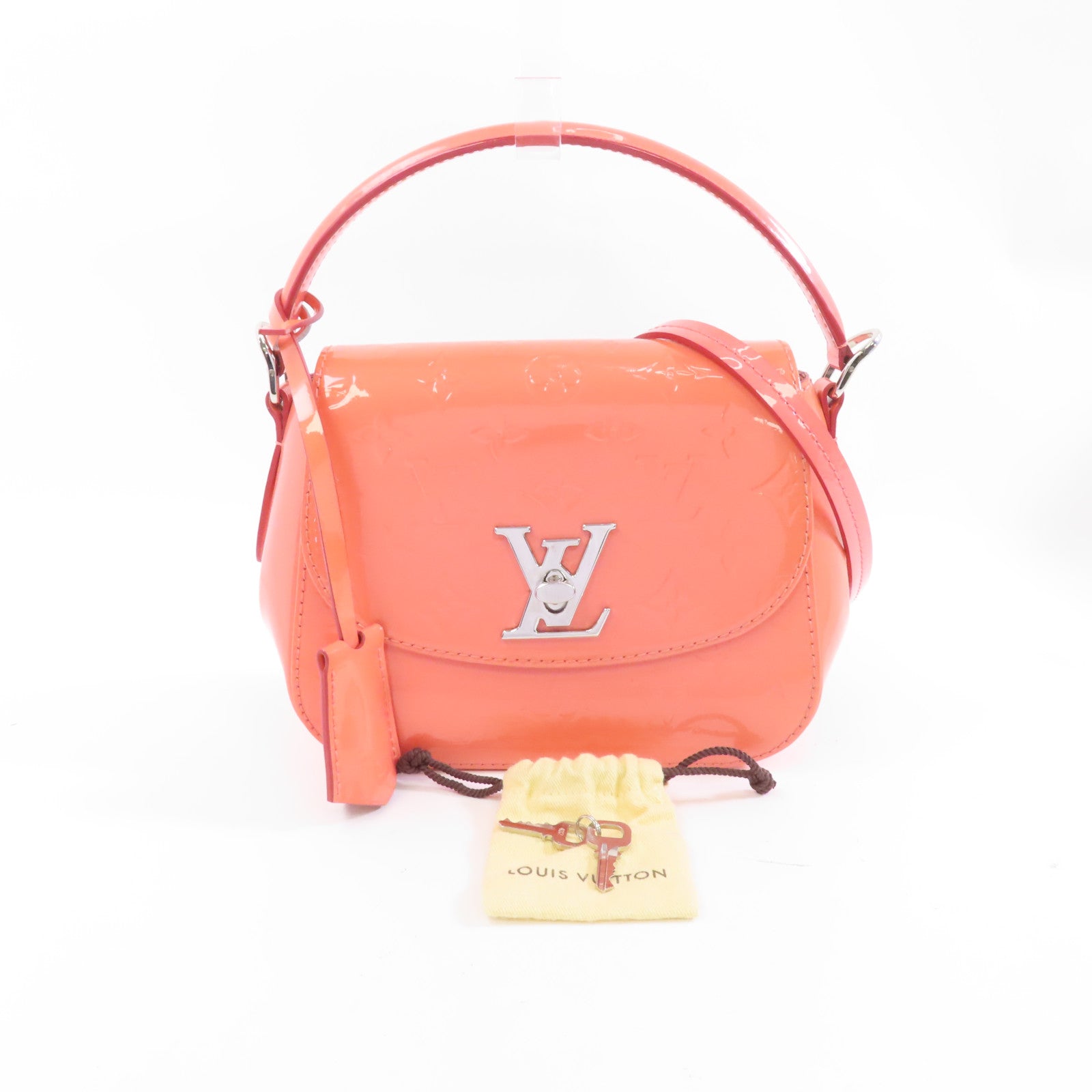 LOUIS VUITTON 【激減優惠】Vernis Pasadena銀扣手挽肩背兩用袋粉紅色