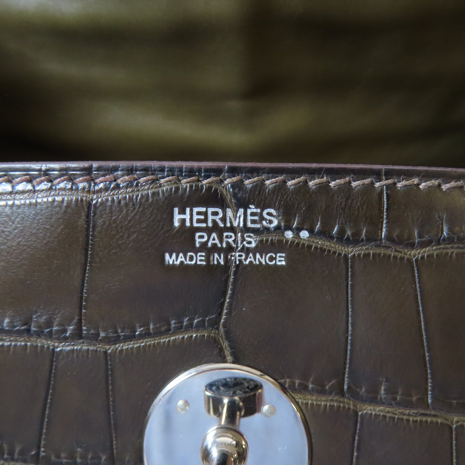 HERMES Croco Niloticus Mat Lindy 30 2 Way Shoulder Bag銀扣手挽肩背兩用袋Gris Elephant啡色