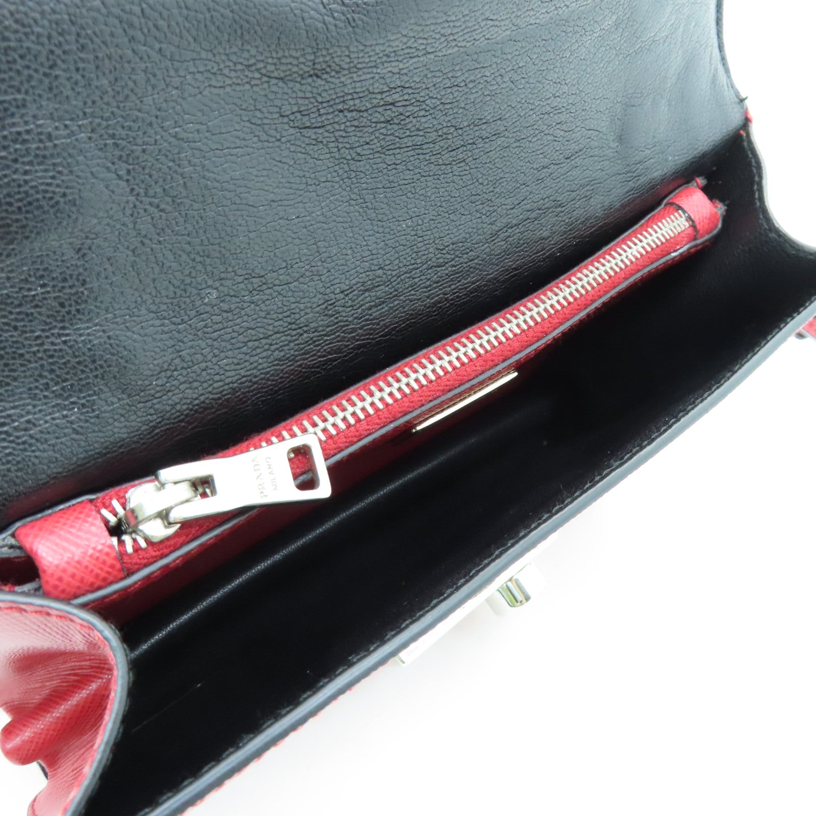 PRADA cowhide leather Shoulder Bag silver buckle handle shoulder bag red