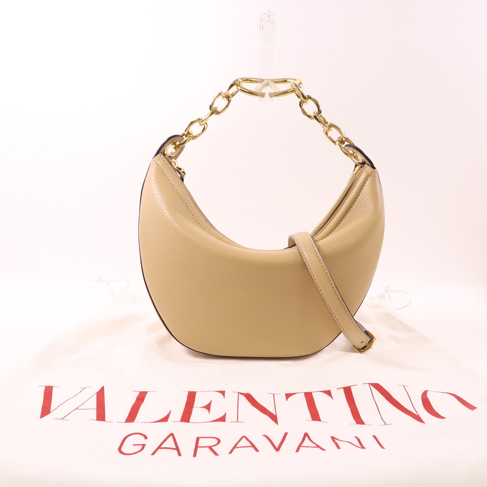 Valentino 【激減優惠】牛皮皮革Vlogo Moon Small Hobo Bag金扣手挽肩背兩用袋