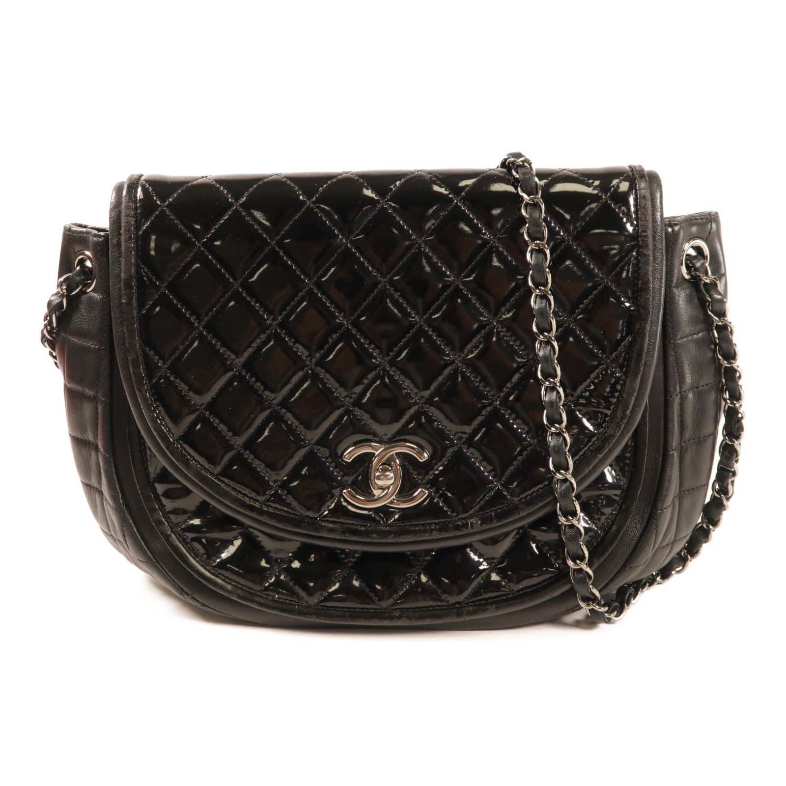 CHANEL 漆皮皮革Shoulder Bag銀扣鏈帶肩背袋