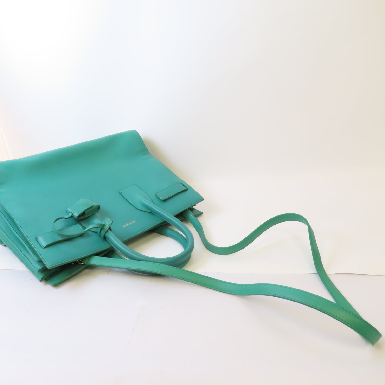 SAINT LAURENT 【激減優惠】牛皮皮革Sac De Jour Bag金扣手挽肩背兩用袋綠色