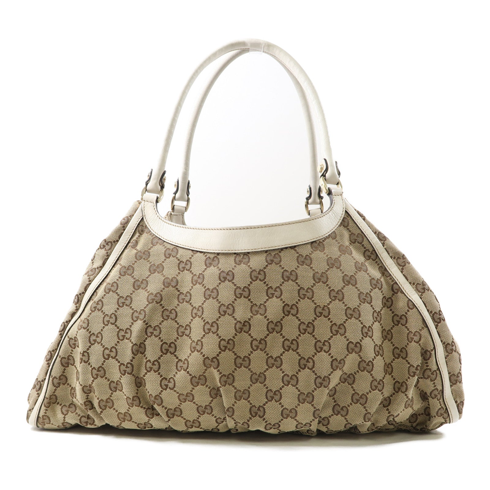 GUCCI 帆布Abbey金扣肩背袋棕色/白色