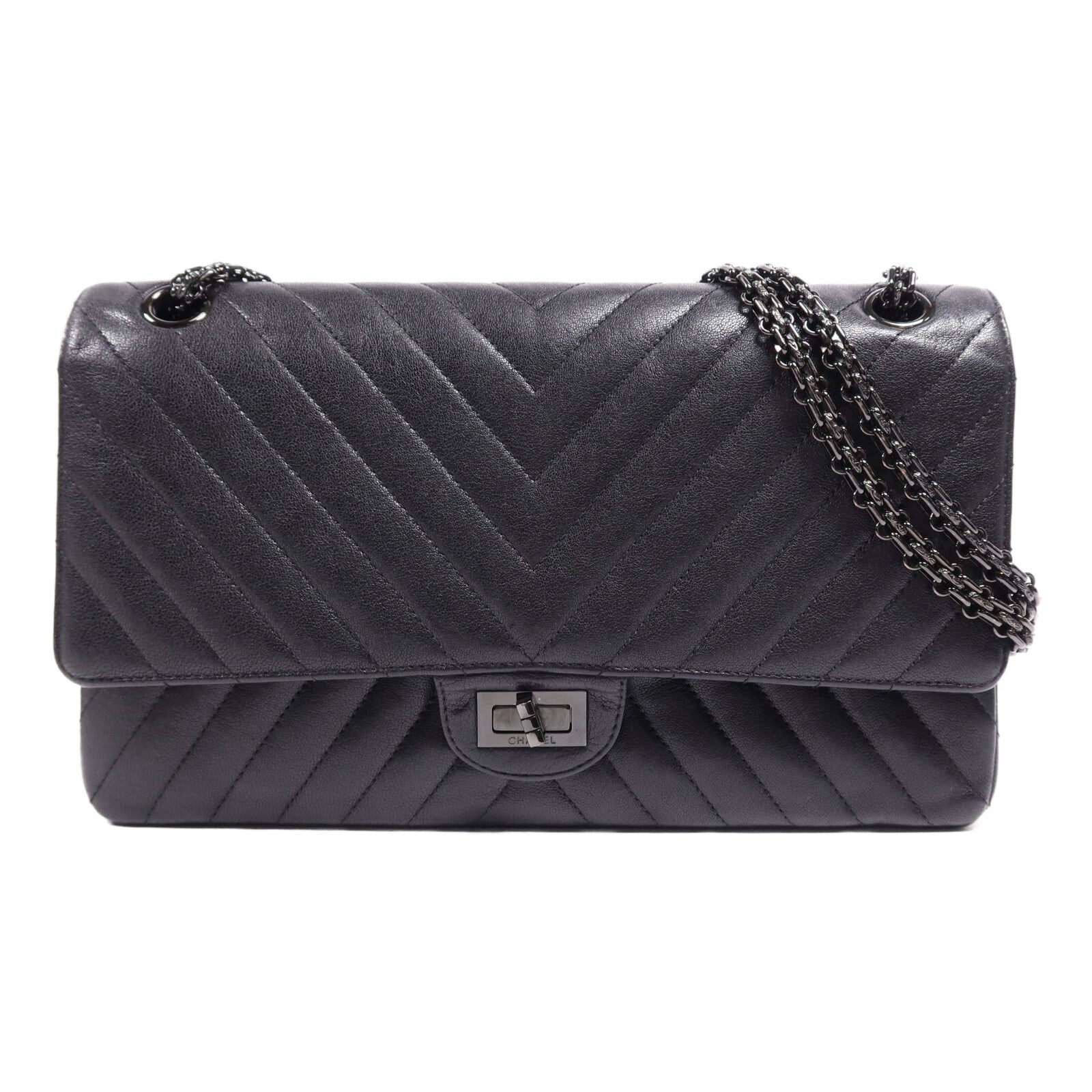 CHANEL 牛皮皮革2.55 (28cm)鏈帶肩背袋