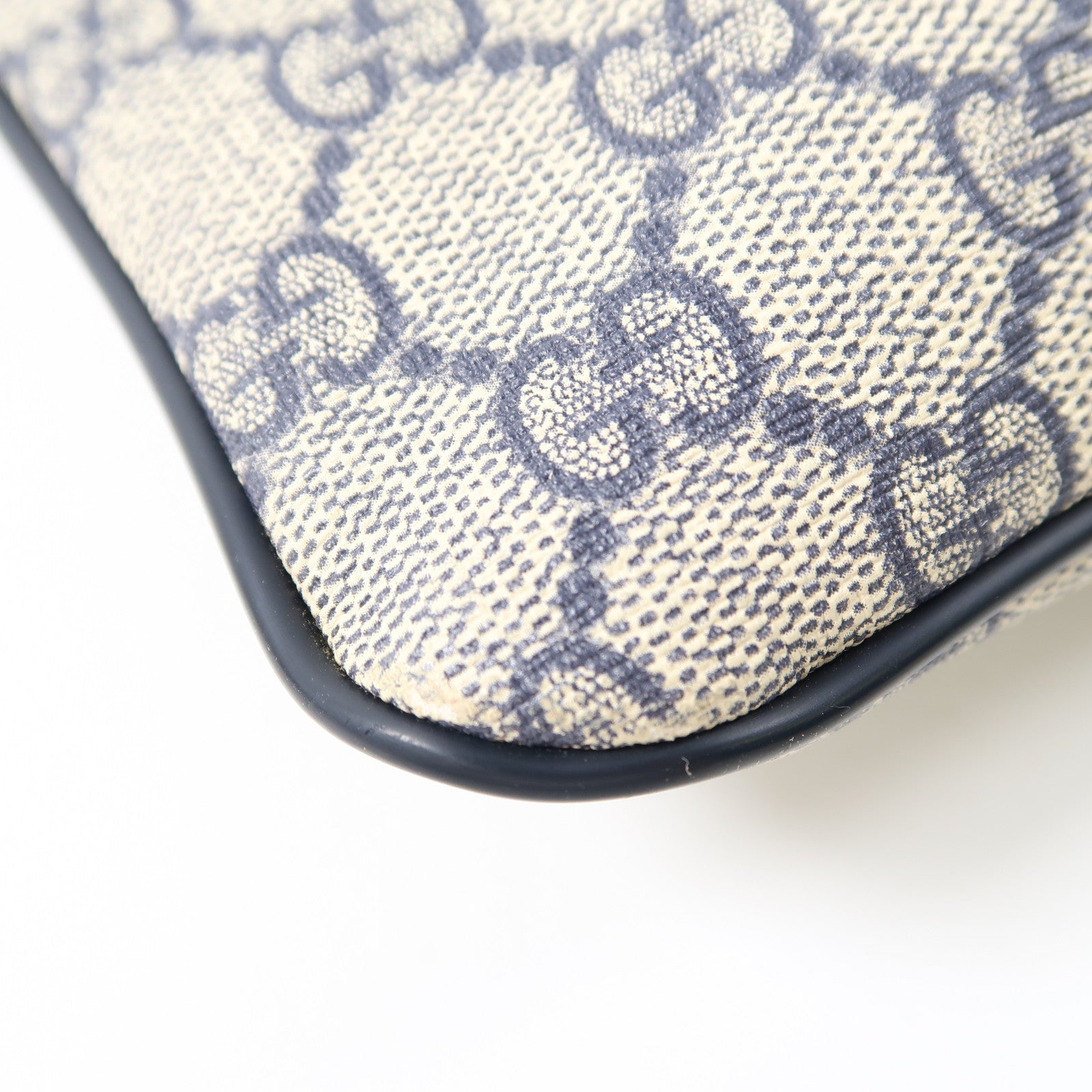 GUCCI 塗層帆布Shoulder Bag銀扣肩背袋米色/藍色
