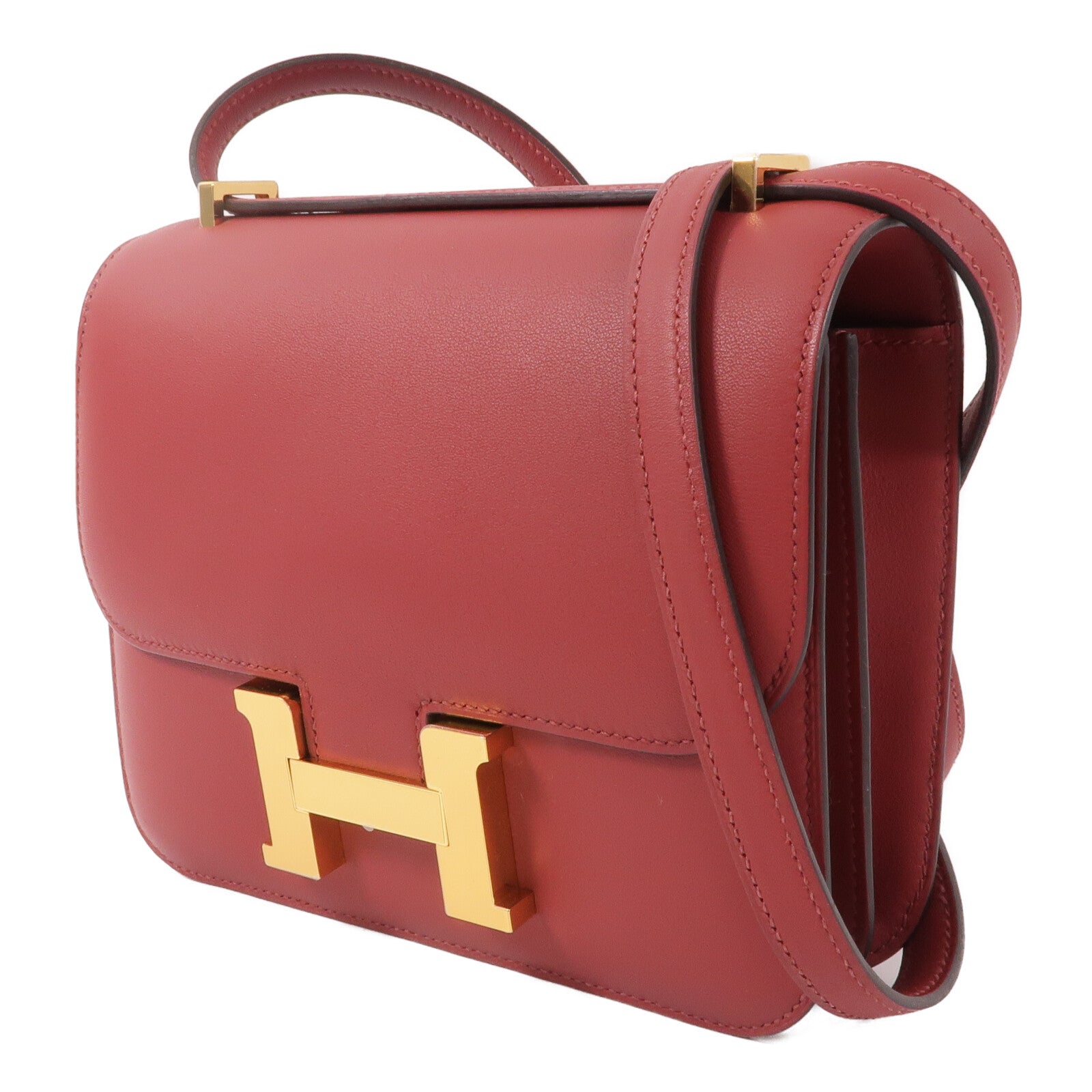 HERMES Swift皮革Constance Mini肩背袋Rouge Grenat