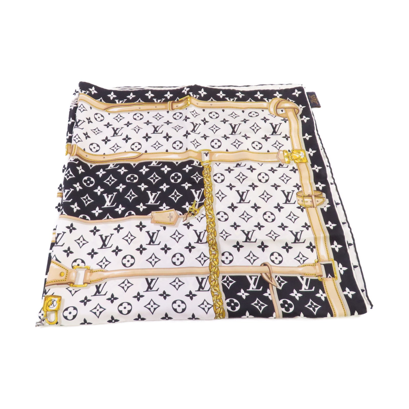 LOUIS VUITTON 【激減優惠】絲質Monogram Confidential Square Scarf絲巾黑色/白色/彩色