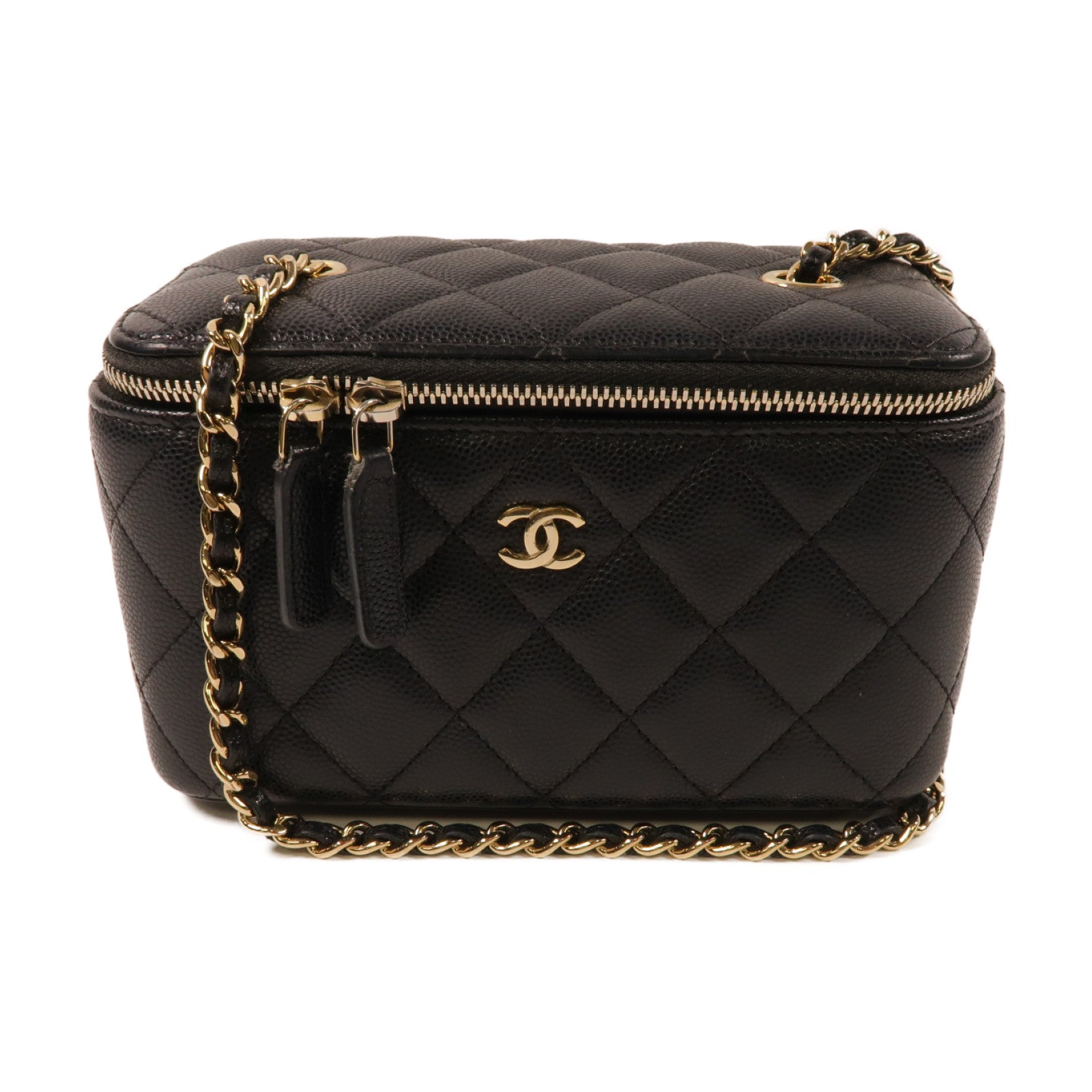CHANEL **【激減優惠】菱格Caviar皮革Chain Shoulder金扣鏈帶肩背袋黑色