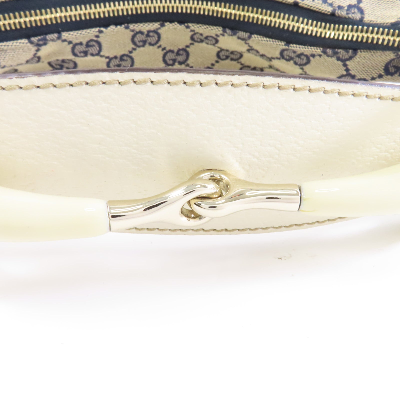 GUCCI 帆布/皮革Shoulder Bag銀扣肩背袋藍色/白色