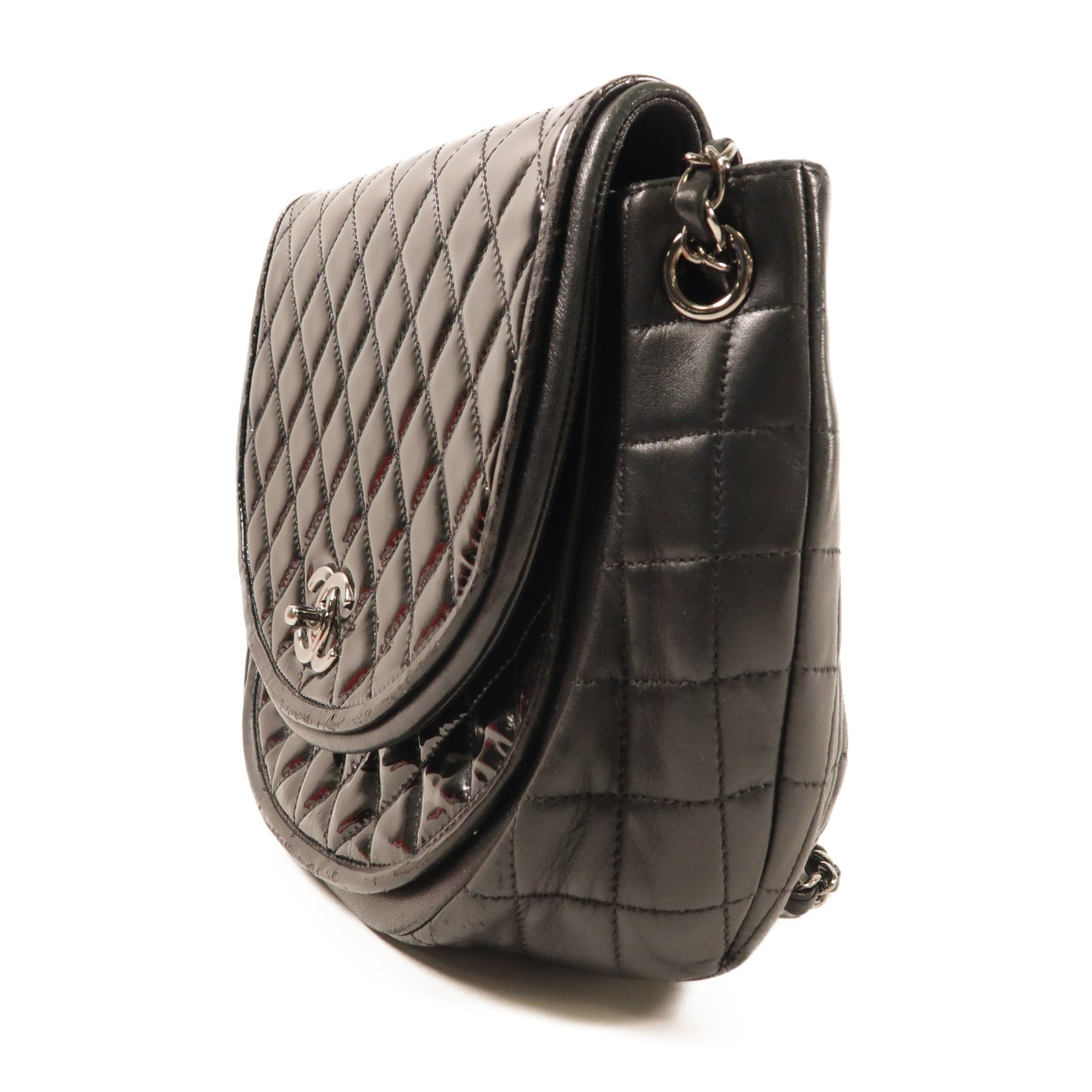 CHANEL 漆皮皮革Shoulder Bag銀扣鏈帶肩背袋