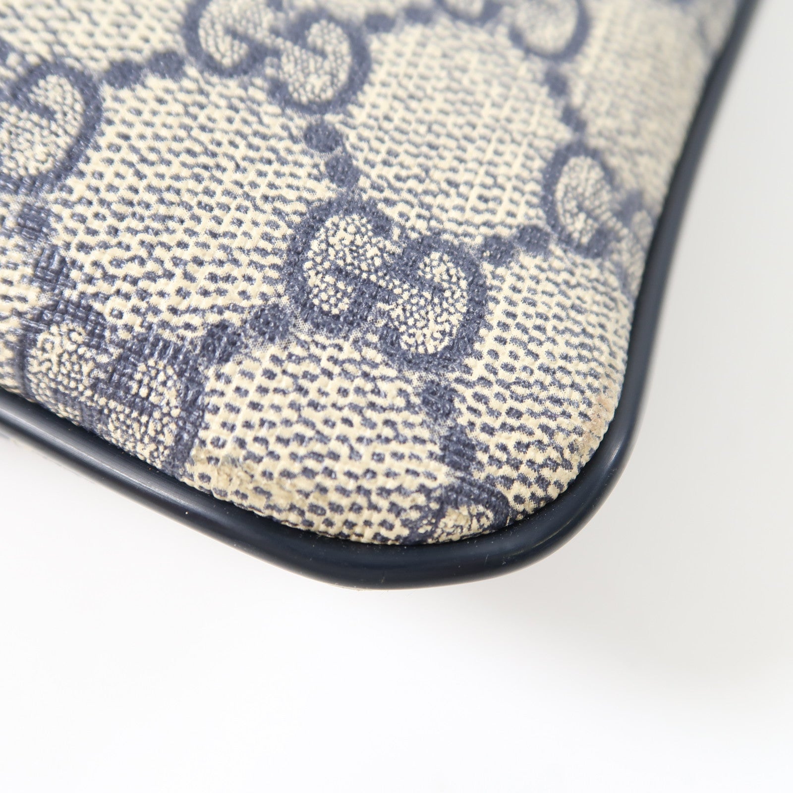 GUCCI 塗層帆布Shoulder Bag銀扣肩背袋米色/藍色