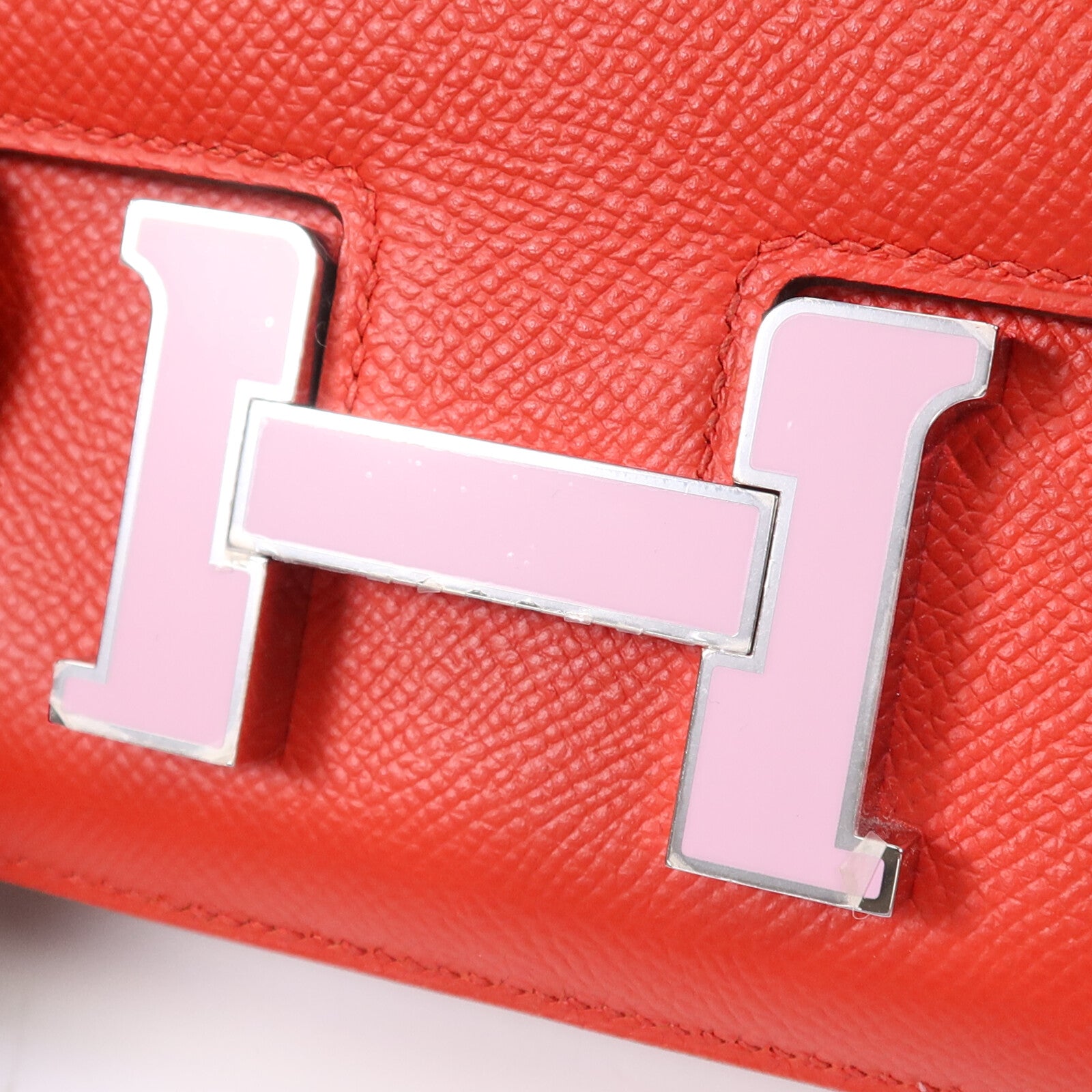 HERMES Epsom皮革Constance 24肩背袋銀扣Rouge De Coeur/Mauve