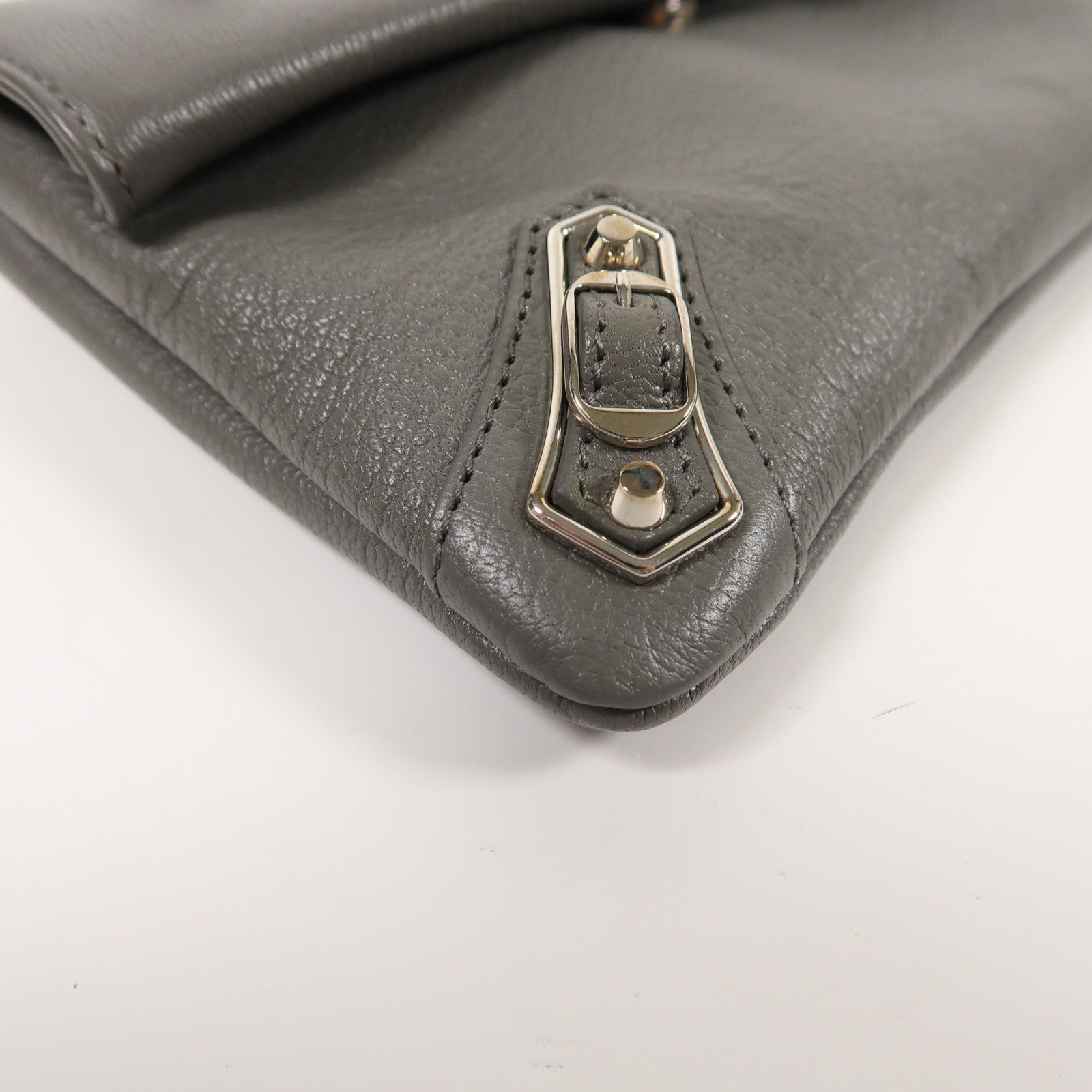 BALENCIAGA 牛皮皮革Shoulder Bag銀扣肩背袋灰色