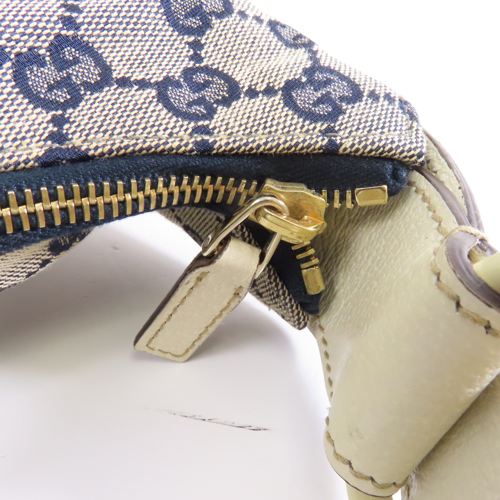 GUCCI 帆布/皮革Shoulder Bag銀扣肩背袋藍色/白色