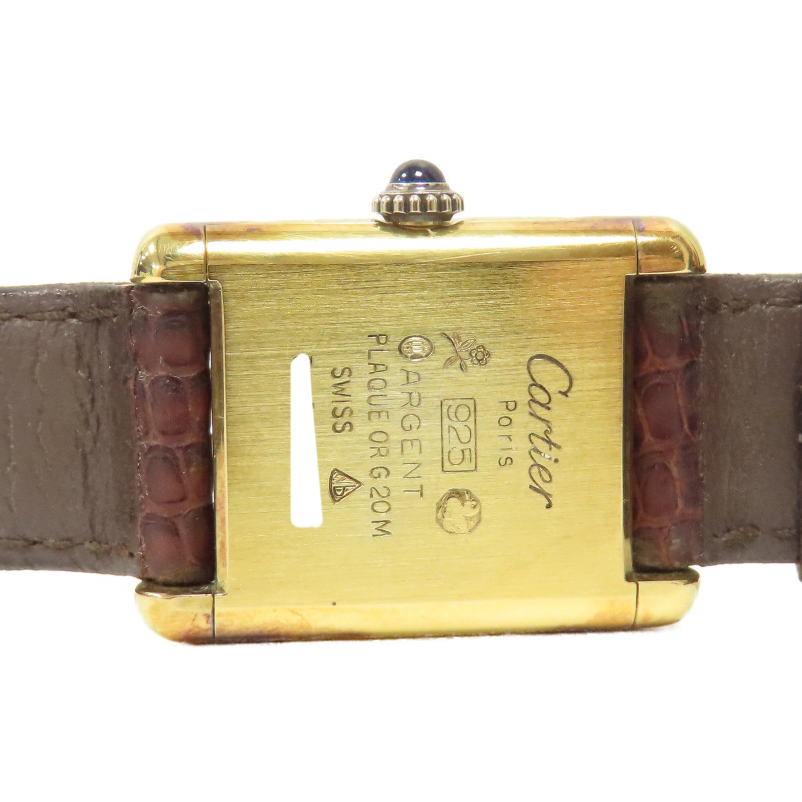 CARTIER Must De Cartier Tank Ladies 18K黃金/蜥蝪皮革帶手錶自動機芯棕色
