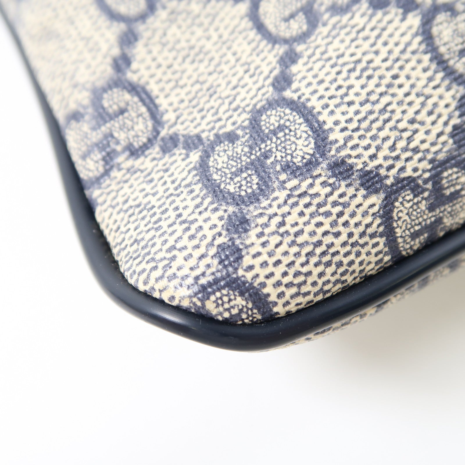 GUCCI 塗層帆布Shoulder Bag銀扣肩背袋米色/藍色