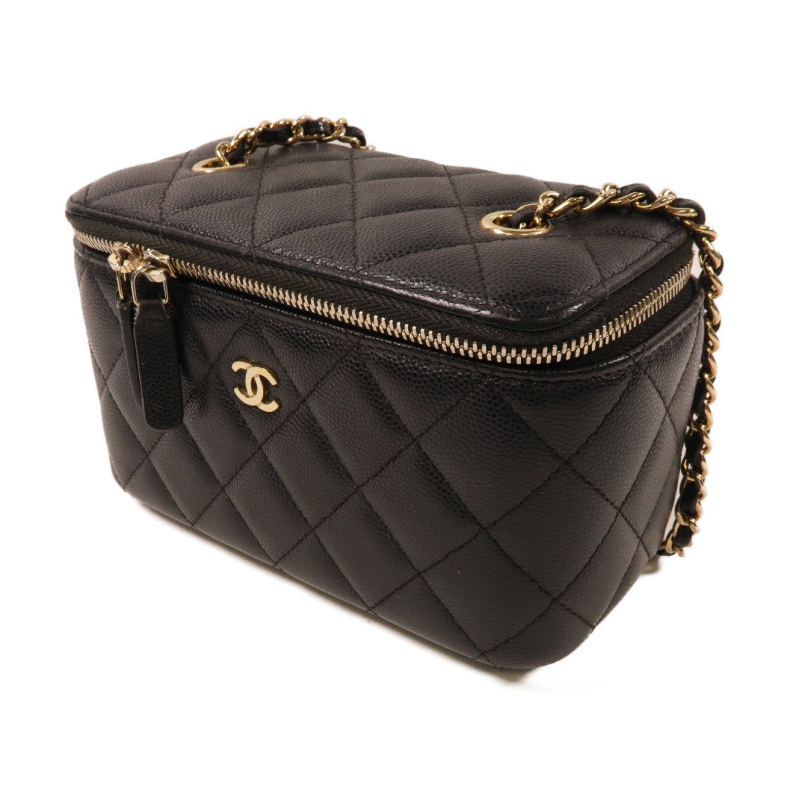 CHANEL **【激減優惠】菱格Caviar皮革Chain Shoulder金扣鏈帶肩背袋黑色