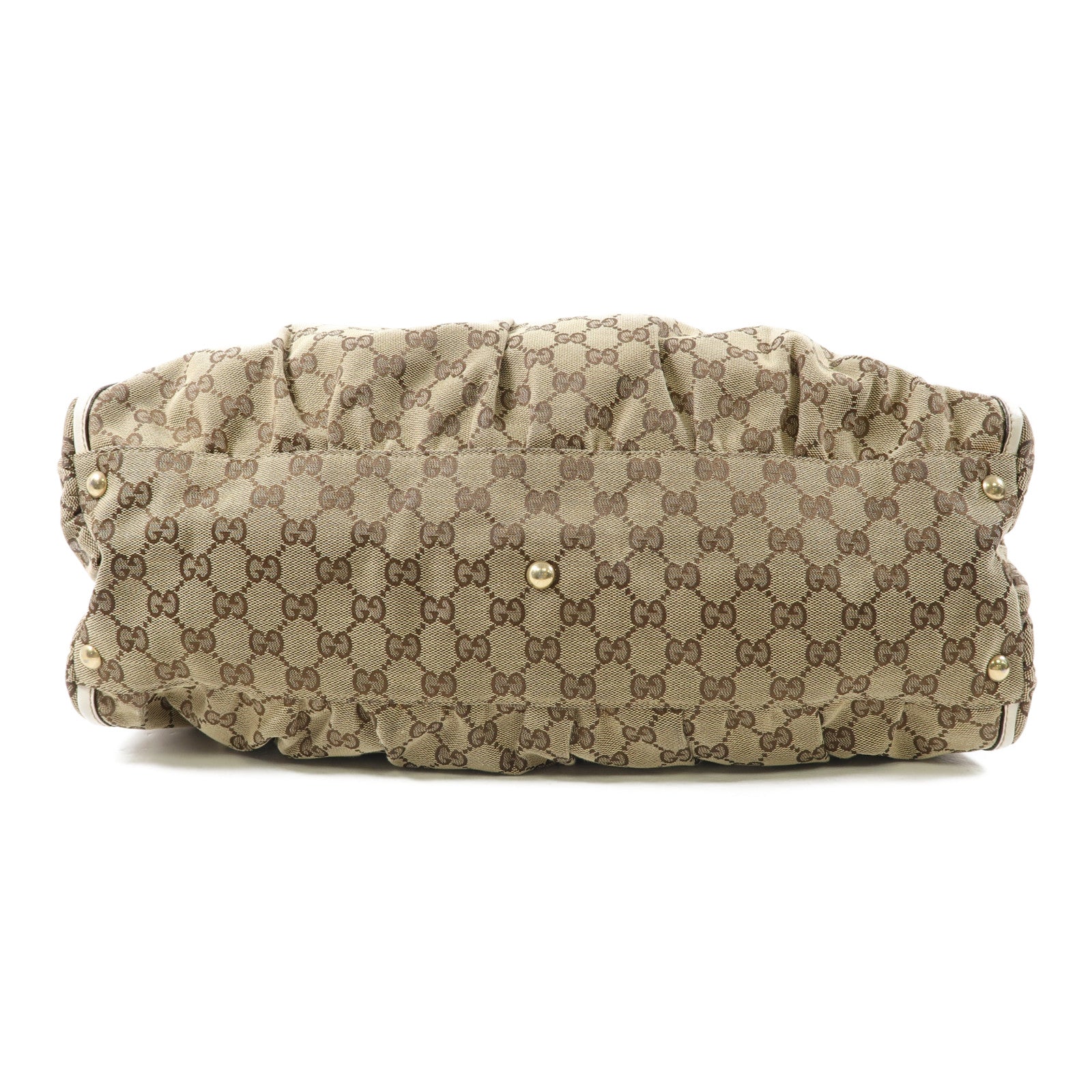 GUCCI 帆布Abbey金扣肩背袋棕色/白色