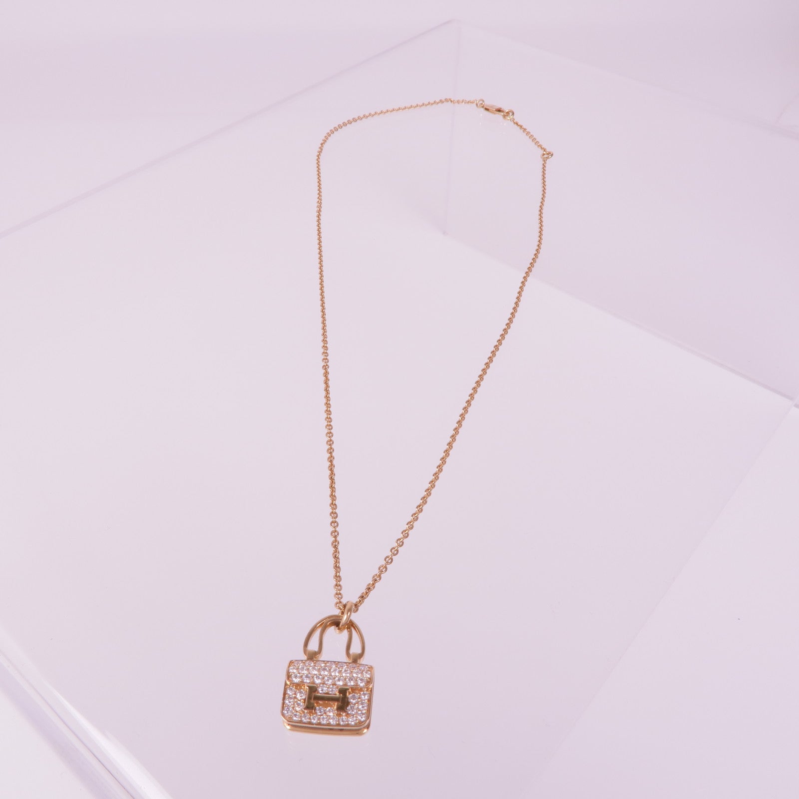 HERMES 18K玫瑰金Amulettes Constance鑽石項鍊