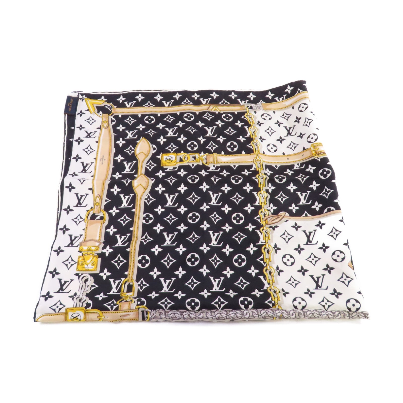LOUIS VUITTON 【激減優惠】絲質Monogram Confidential Square Scarf絲巾黑色/白色/彩色