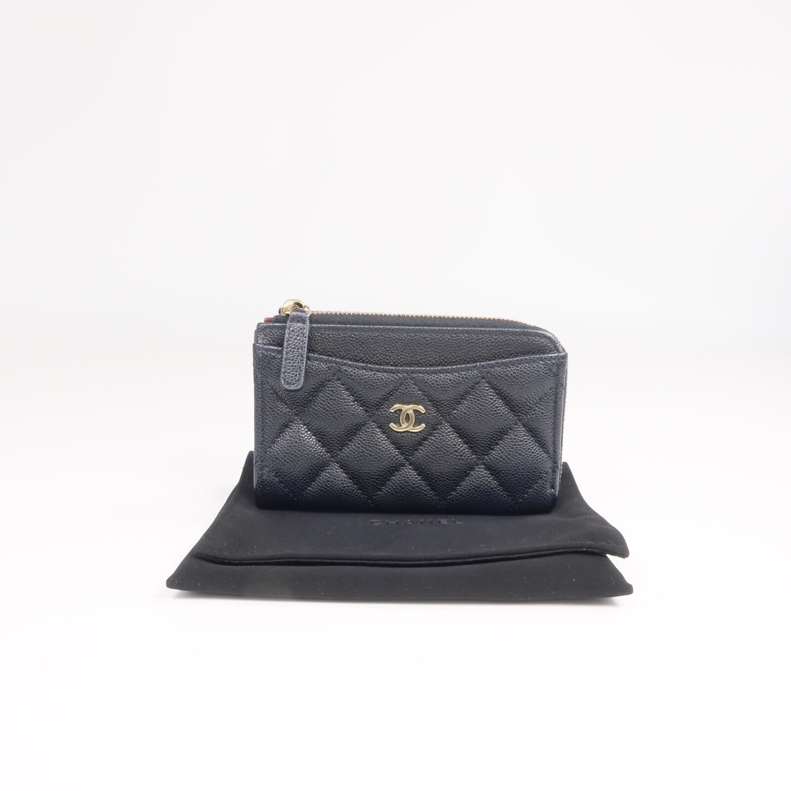 CHANEL 牛皮皮革Zipped Card Holder金扣卡片套