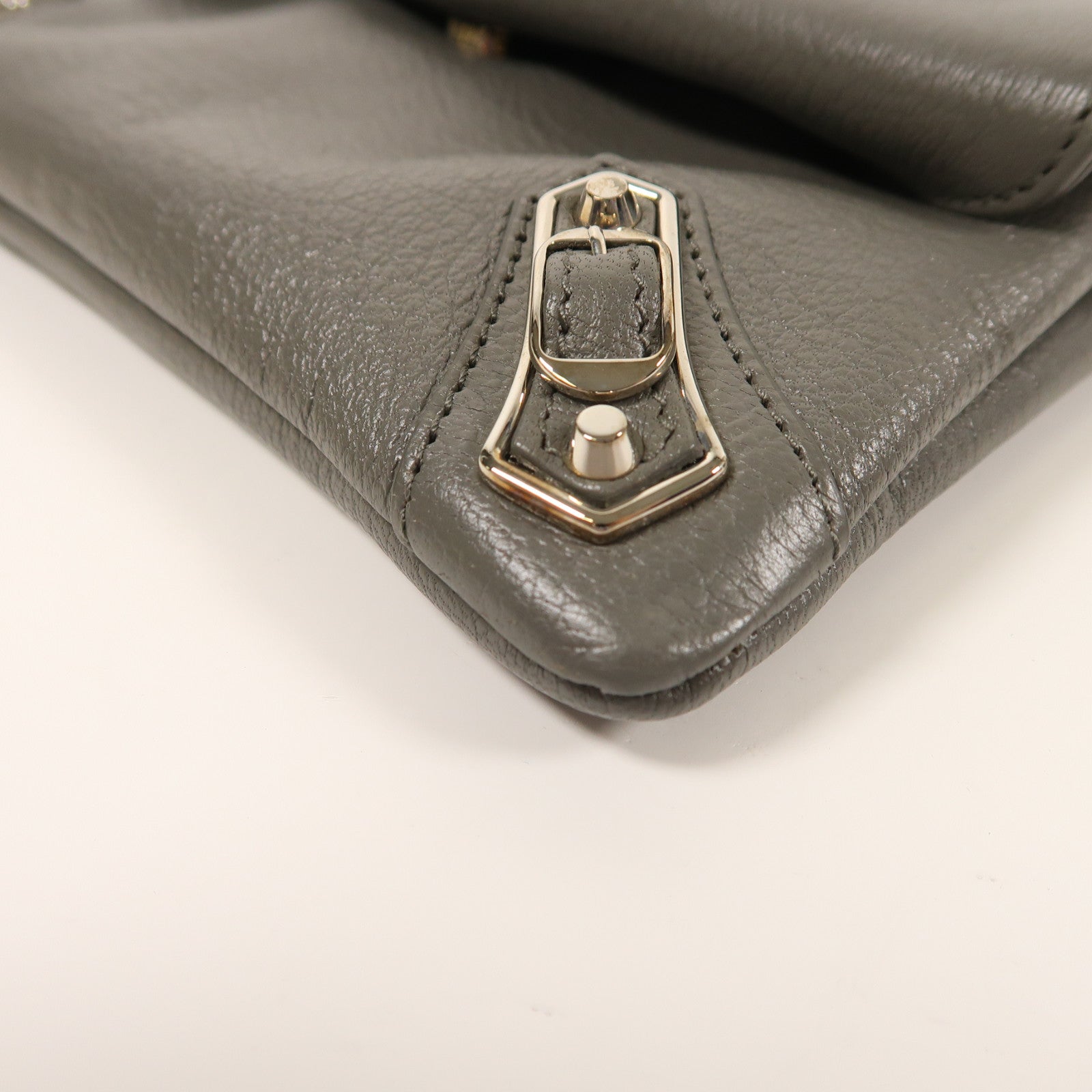 BALENCIAGA 牛皮皮革Shoulder Bag銀扣肩背袋灰色