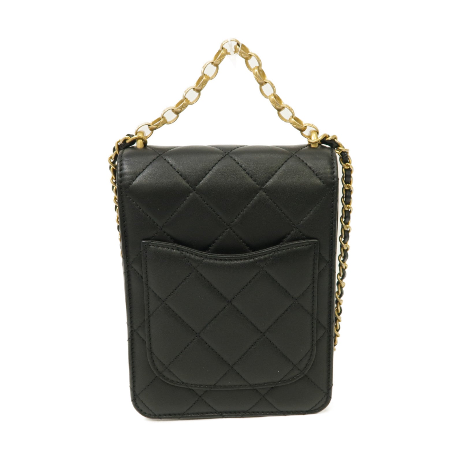 CHANEL 菱格Caviar皮革2 Way Chain Shoulder金扣鏈帶手挽肩背兩用袋黑色