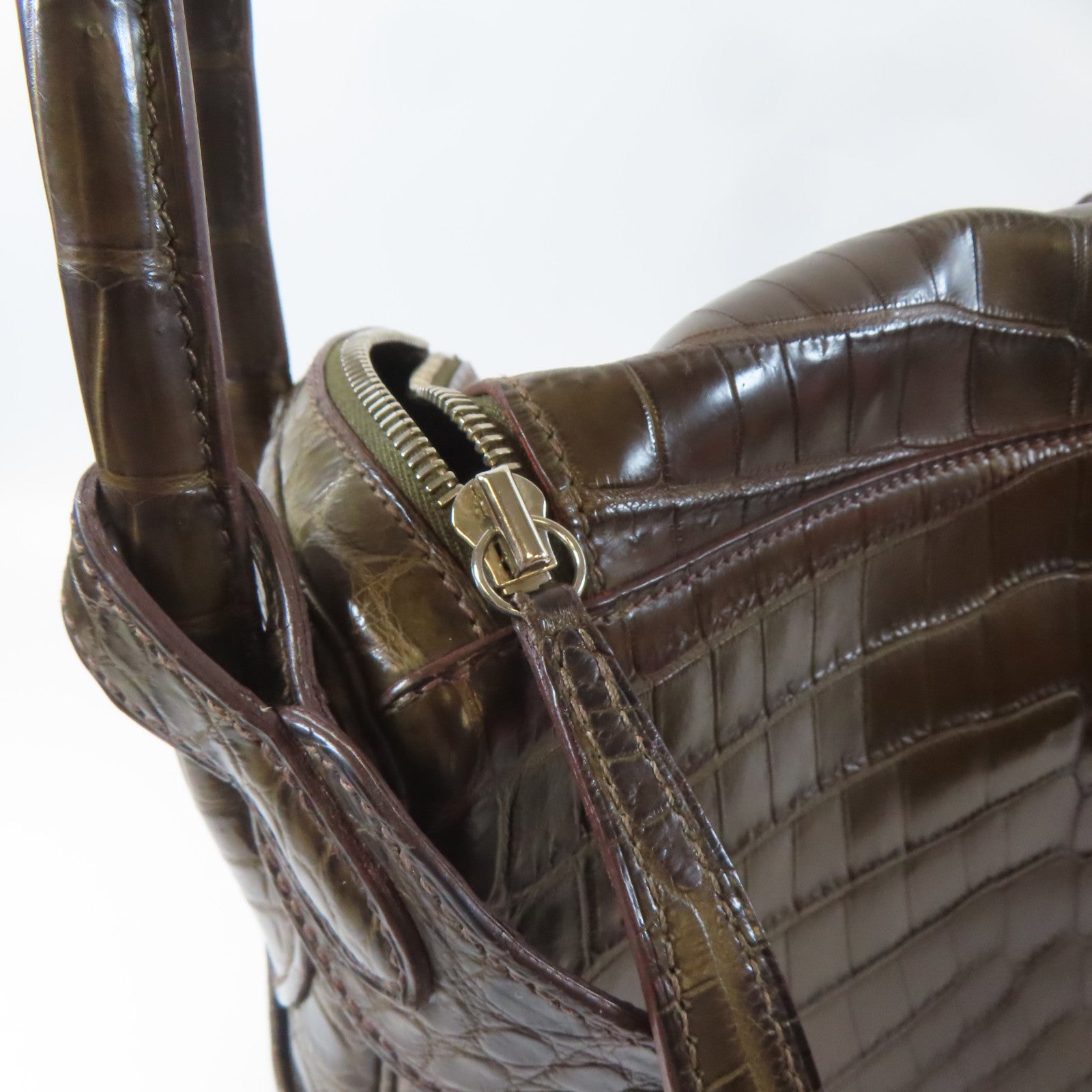 HERMES Croco Niloticus Mat Lindy 30 2 Way Shoulder Bag銀扣手挽肩背兩用袋Gris Elephant啡色