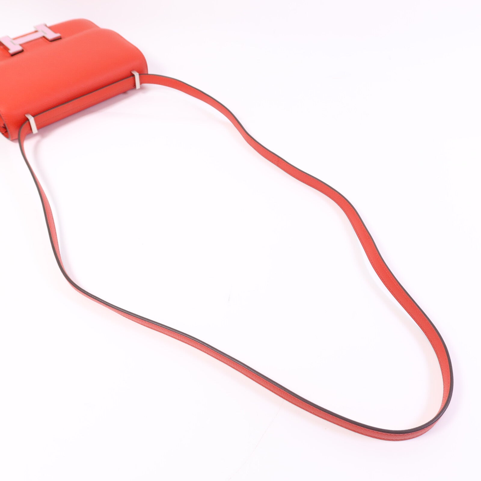 HERMES Epsom皮革Constance 24肩背袋銀扣Rouge De Coeur/Mauve